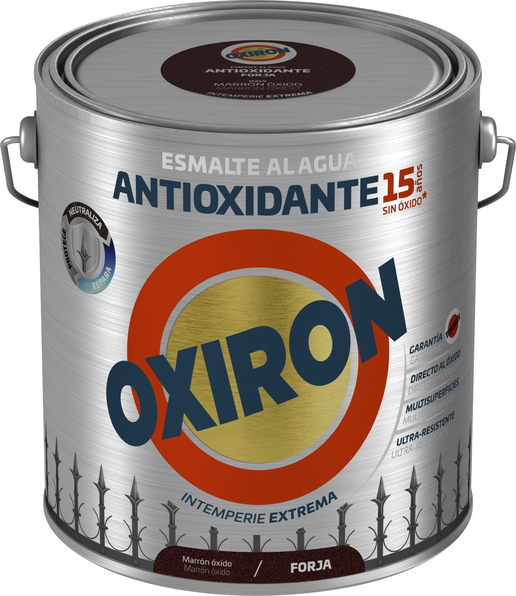 Pintura exterior color marrón óxido para acero inoxidable, mobiliario de jardín OXIRON brillante 2.5L base agua aplicación directa sobre el óxido - 2