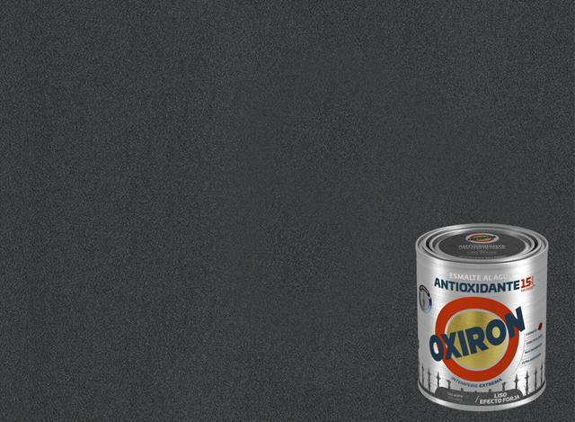 Pintura exterior color gris acero efecto forja para aluminio, acero galvanizado, madera, pvc, acero, cobre, cinc, hierro, piedra, mobiliario de jardín OXIRON brillante 750ml base agua aplicación directa sobre el óxido