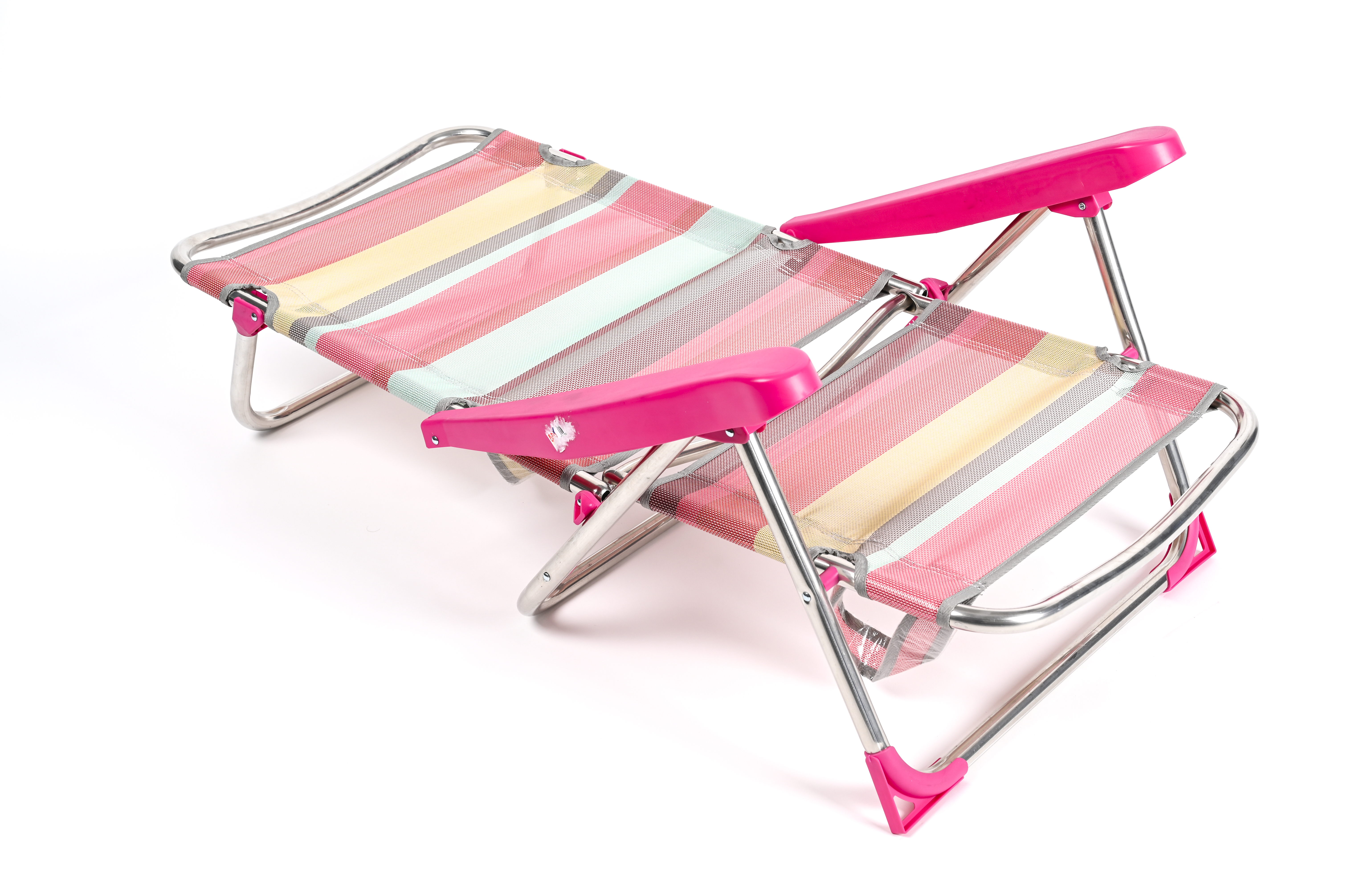 Silla de playa baja multiposición de aluminio y textileno multicolor