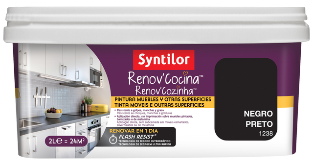 Esmalte renovação cozinha móveis multisuperfície acetinado preto 2L Syntilor
