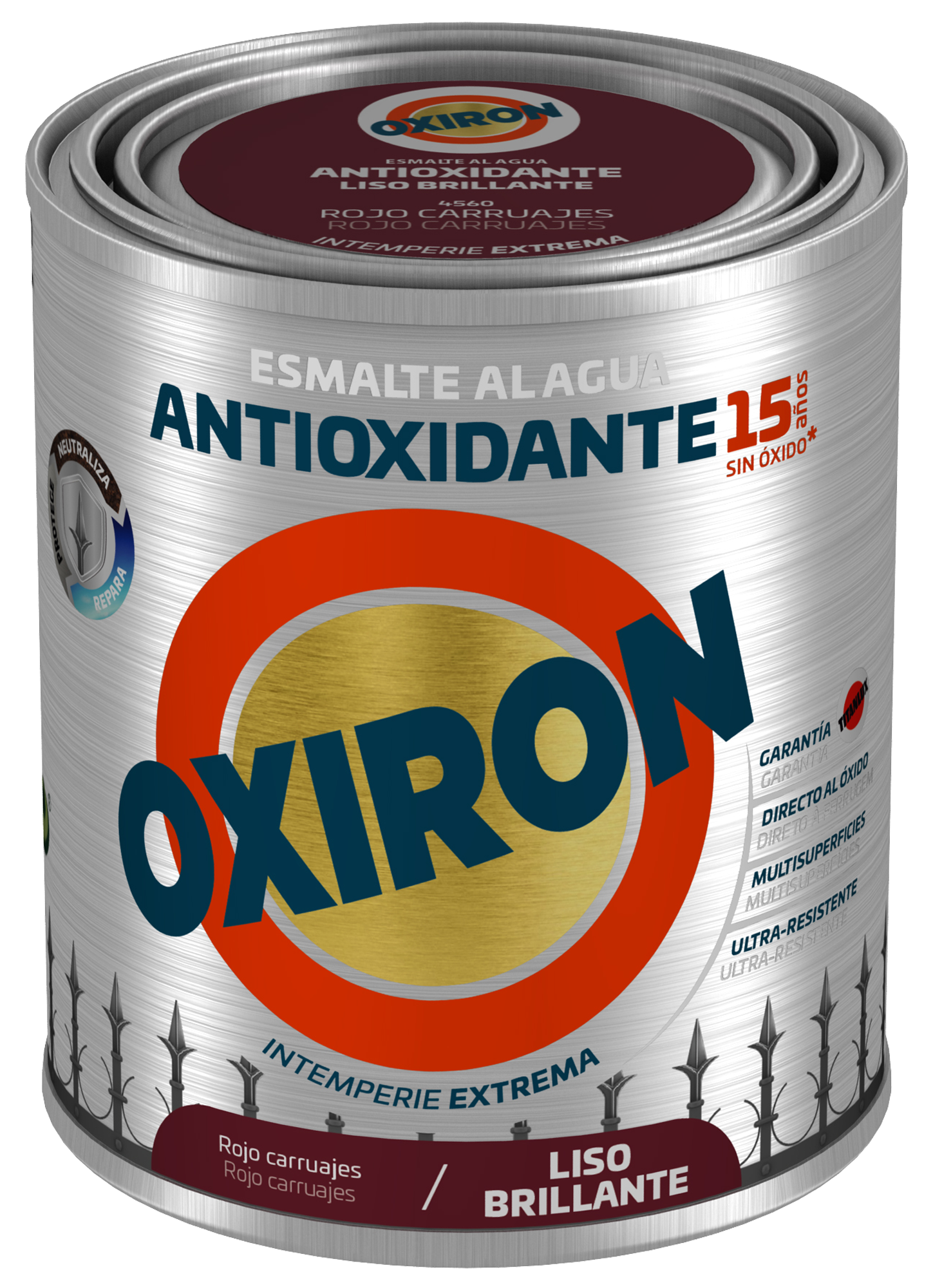 Pintura exterior color rojo carruajes para acero, aluminio, galvanizado, mobiliario de jardín OXIRON brillante 750ML base agua aplicación directa sobre el óxido - 2