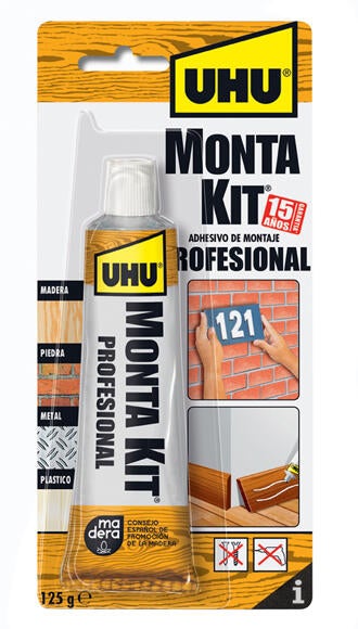 Cola de montaje UHU Montakit Pro 125 gr blanco, aplicación con espátula, resiste a las torsiones. Para fijar un material a una superficie. - 2