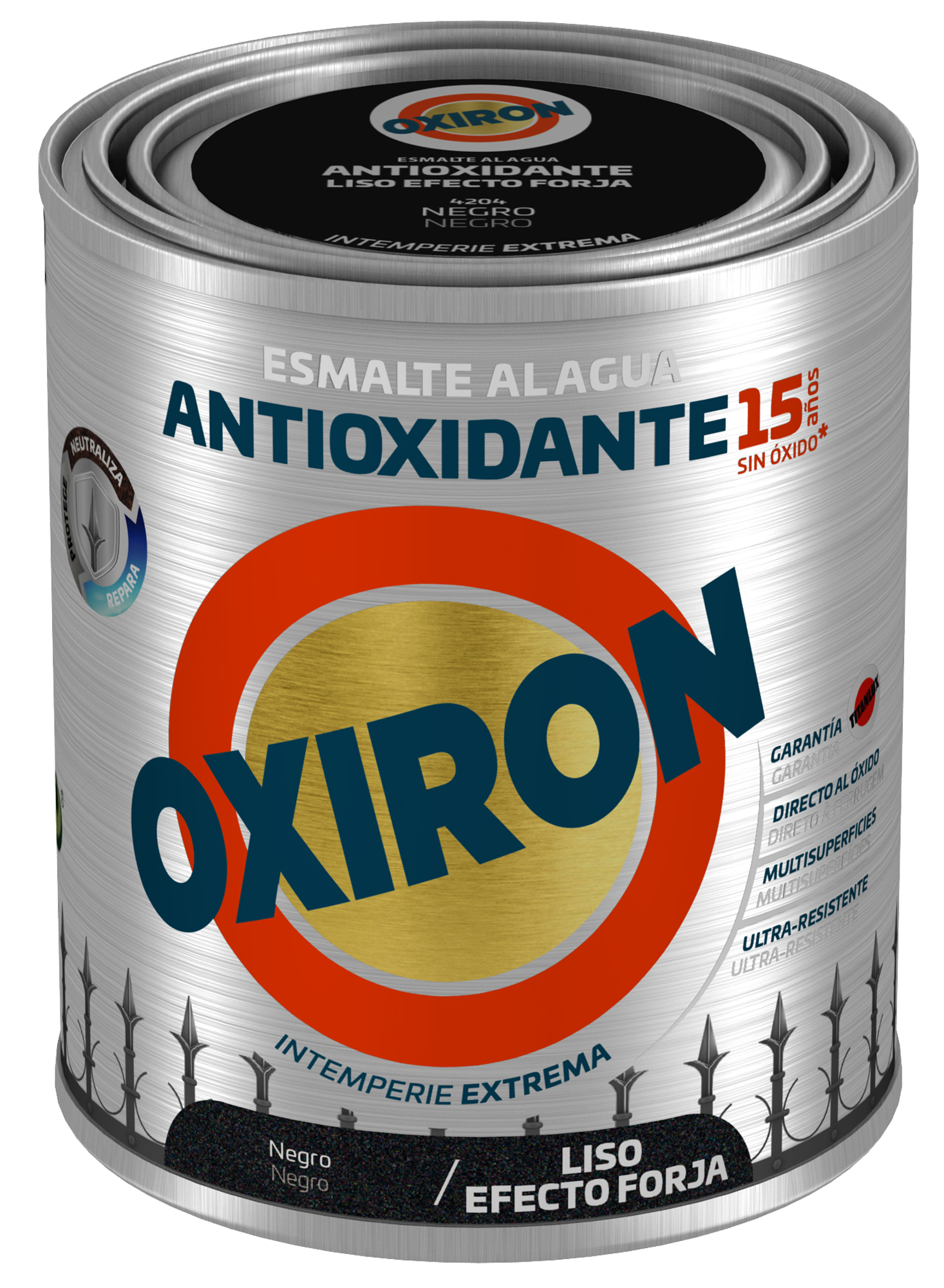 Pintura exterior color negro efecto forja para acero inoxidable, mobiliario de jardín OXIRON brillante 750ml base agua aplicación directa sobre el óxido - 2