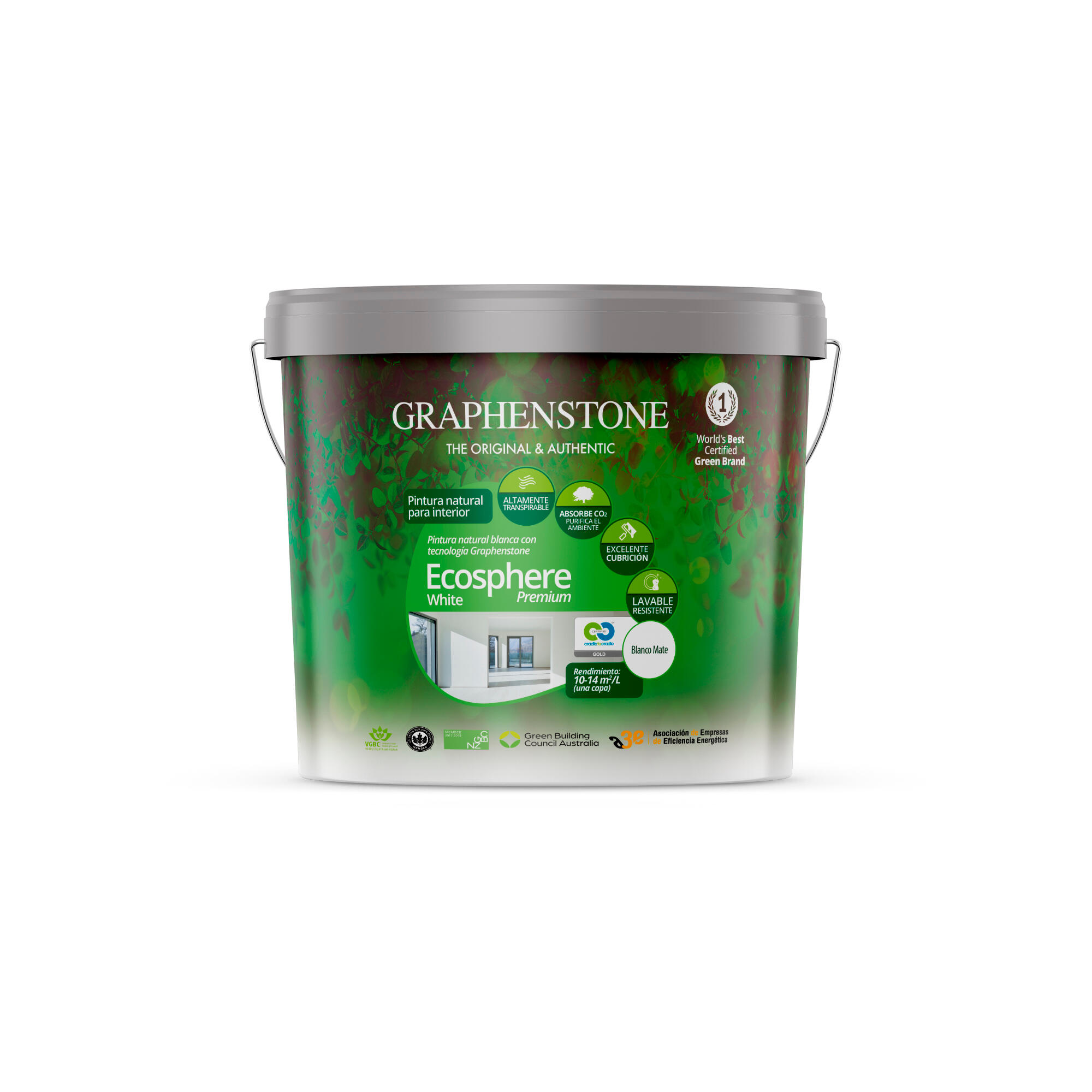 Pintura de interior ecosphère premimum graphenstone color blanco mate 4l para paredes y techos