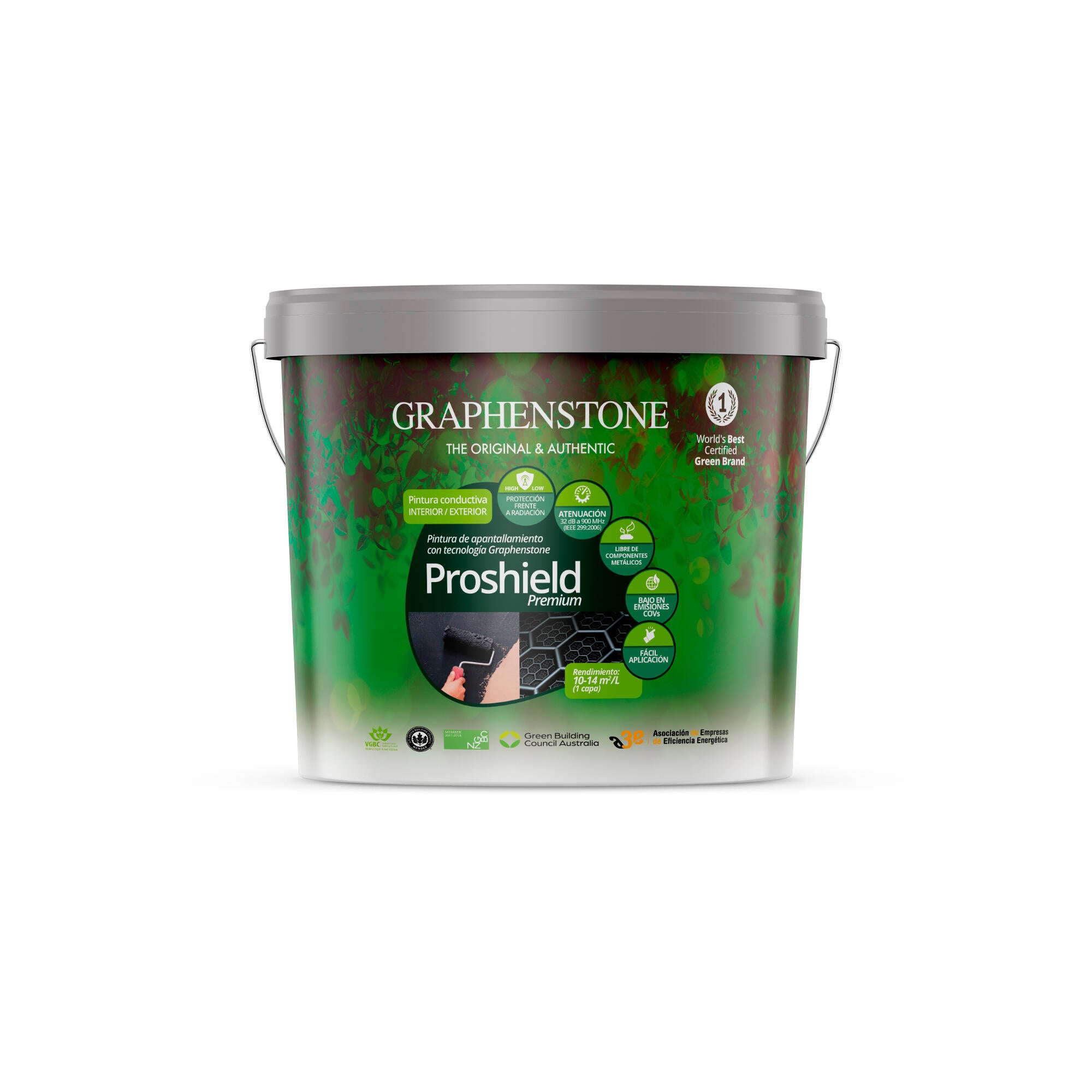 Pintura de interior conductiva proshield graphenstone color blanco mate 4l para paredes y techos