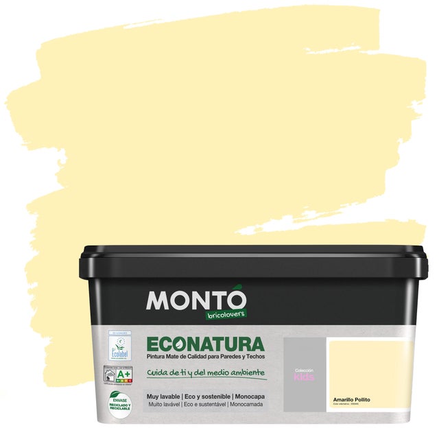 Pintura de interior Econatura MONTÓ color amarillo pollito mate 4L para paredes y techos