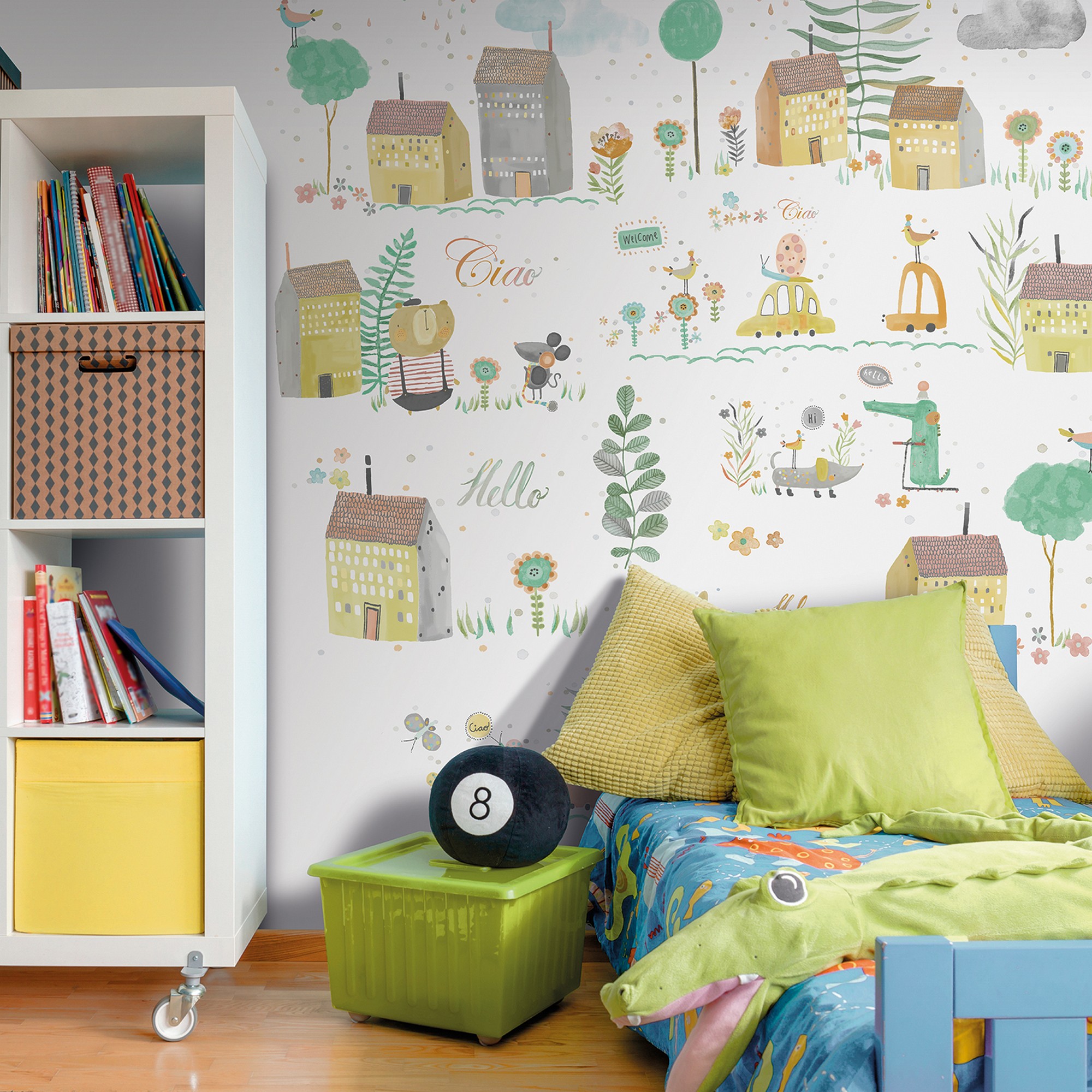 Mural no tejido infantil bonjour beige blanco de 212 x 212 cm ich