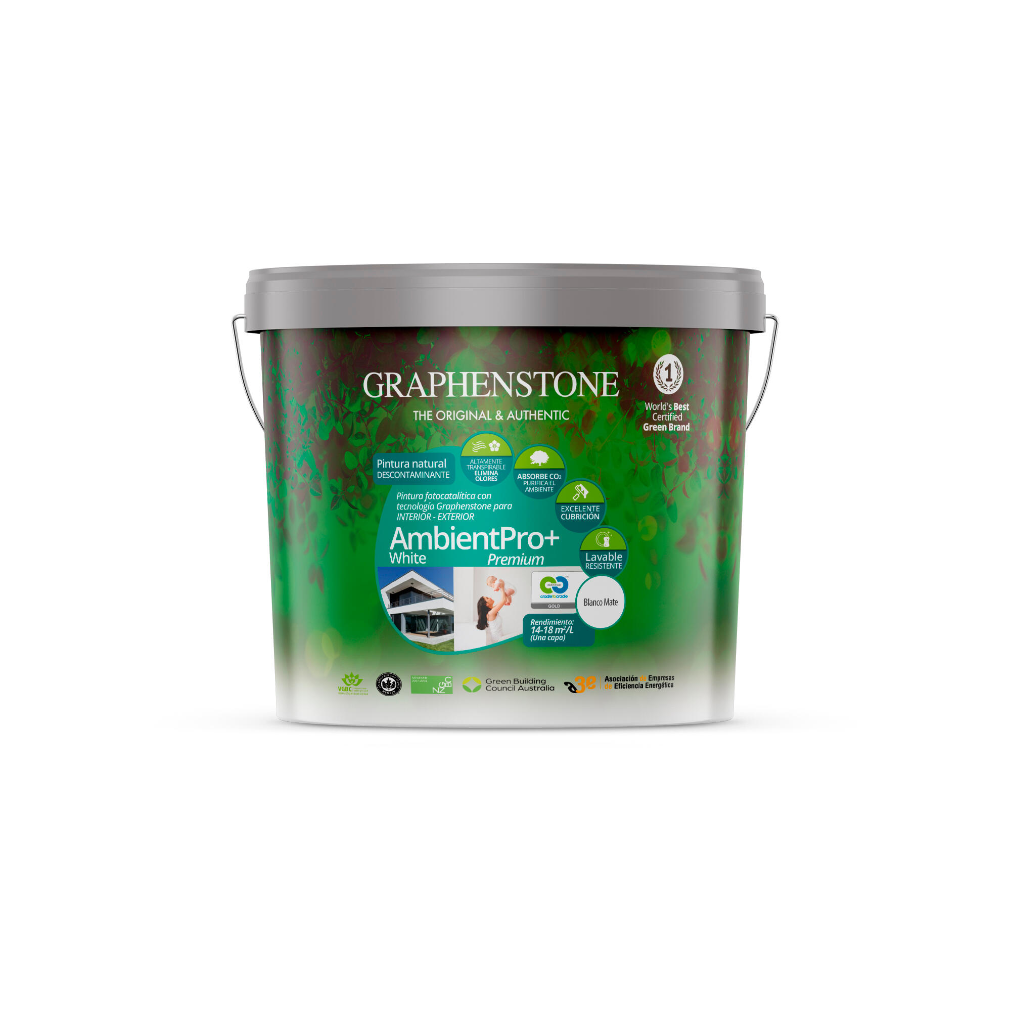 Pintura de interior fotoctalítica ambientpro graphenstone color blanco mate 4l para paredes y techos