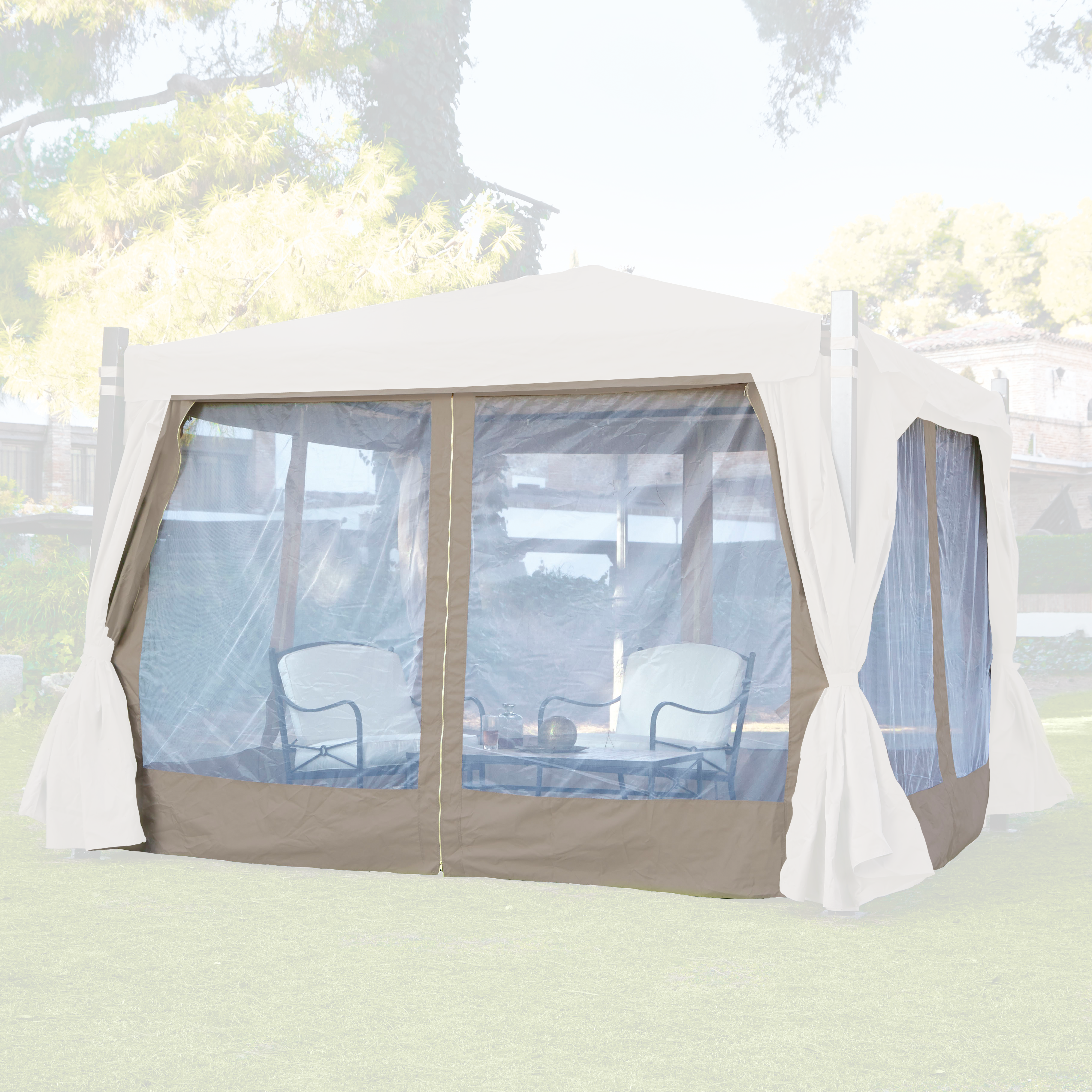 Juego de 4 mosquiteras de pérgola imitación madera de poliéster 300x300 cm