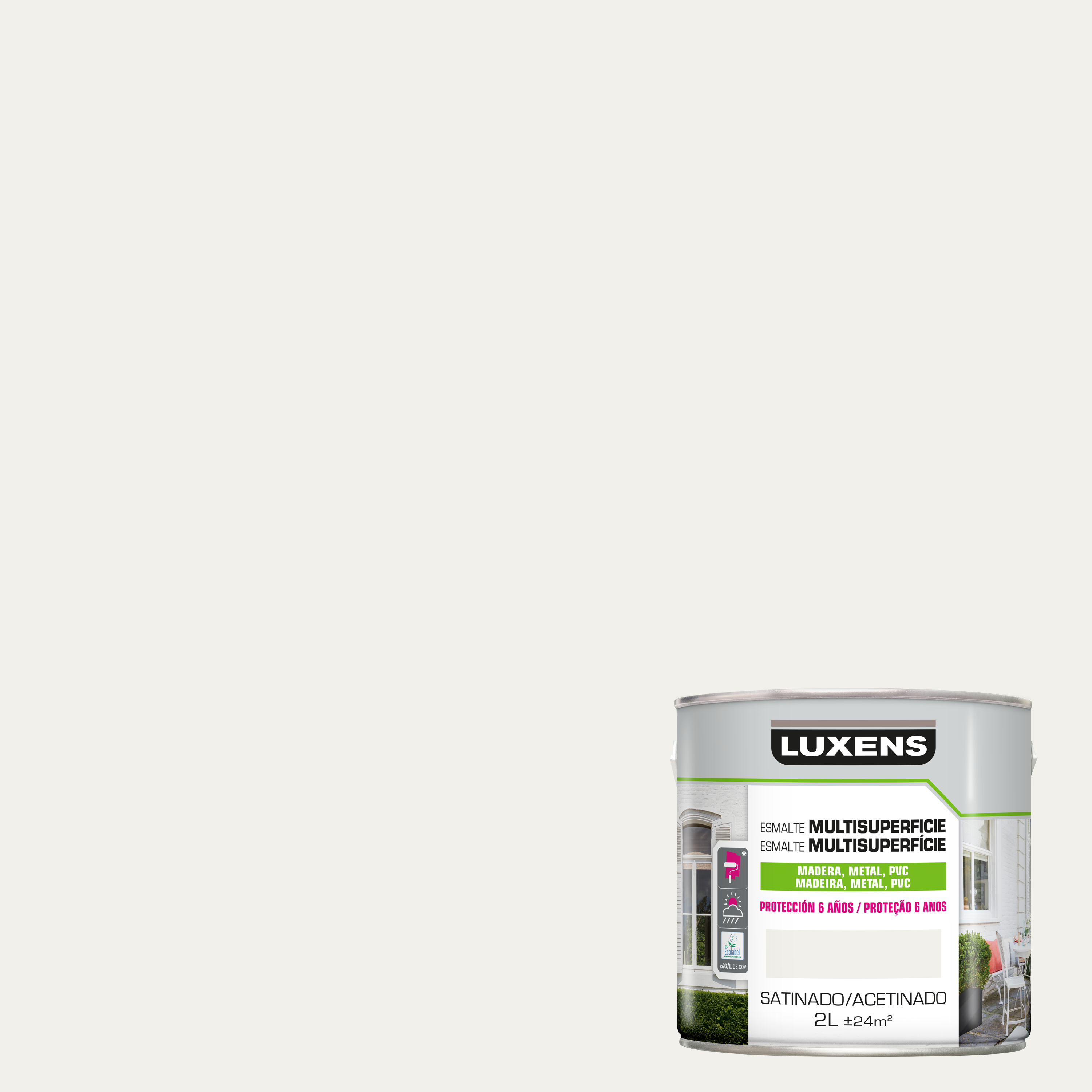 Pintura exterior color blanco para madera, pvc, pared luxens satinado 2l base agua antigoteo
