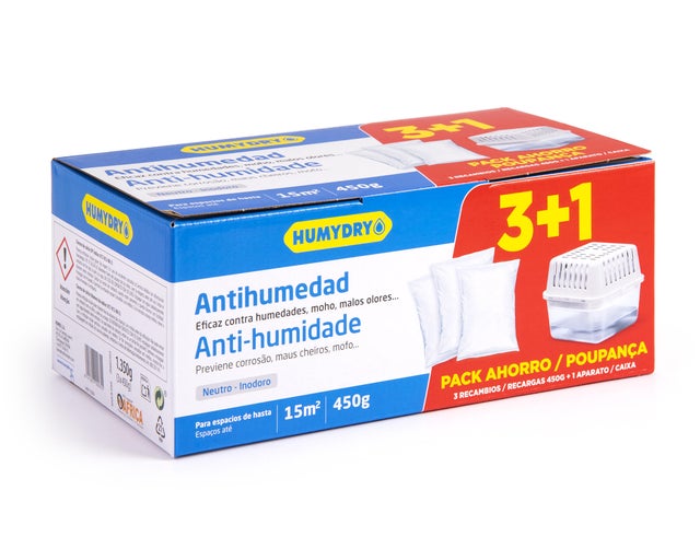 Kit desumidificador com 3 recargas anti-humidade saco 450gr neutro com oferta de caixa