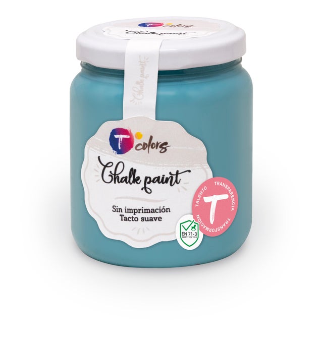 Pintura a la tiza TCOLORS efecto tiza en color aguamarina mate para aplicar sobre madera, contrachapado, melamina, metal, MDF, cerámica, terracota, yeso, textil, cartón, papel 175 ml