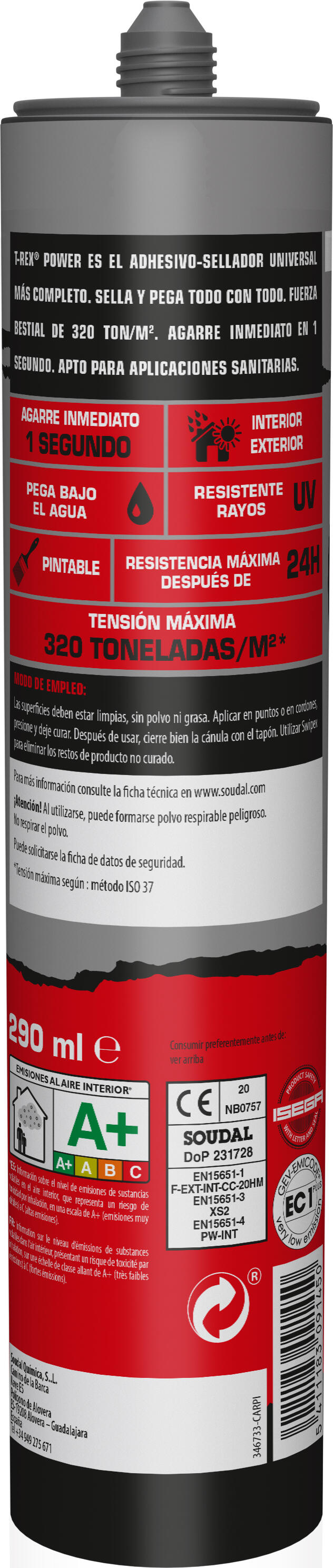 Cola e veda força extrema 290 ml branco T-rex Power - 3