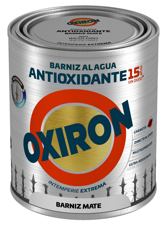 Pintura exterior incoloro para acero inoxidable, mobiliario de jardín OXIRON mate 750ml base agua aplicación directa sobre el óxido