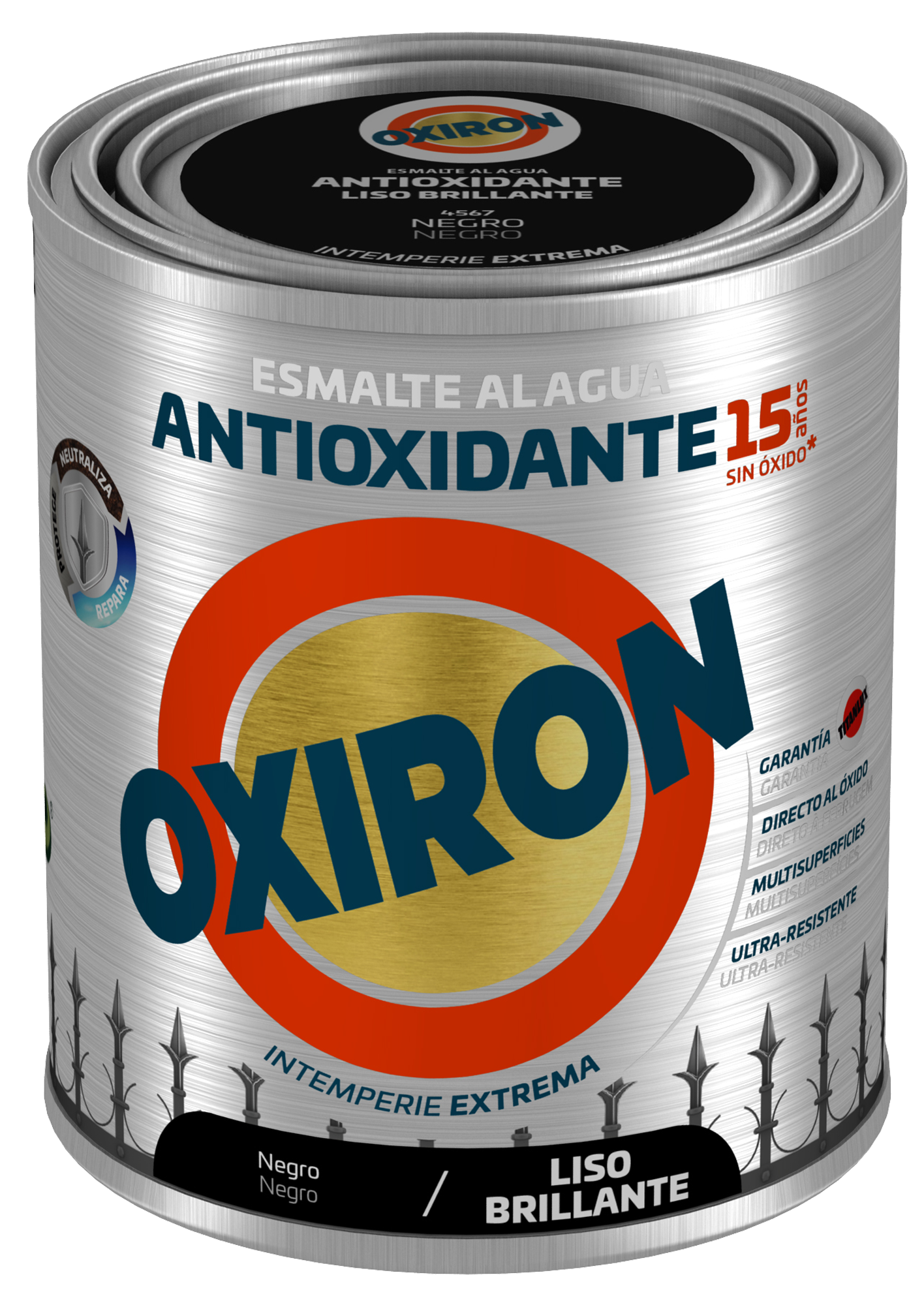 Pintura exterior color negro para acero, aluminio, galvanizado, mobiliario de jardín OXIRON brillante 750ML base agua aplicación directa sobre el óxido - 2