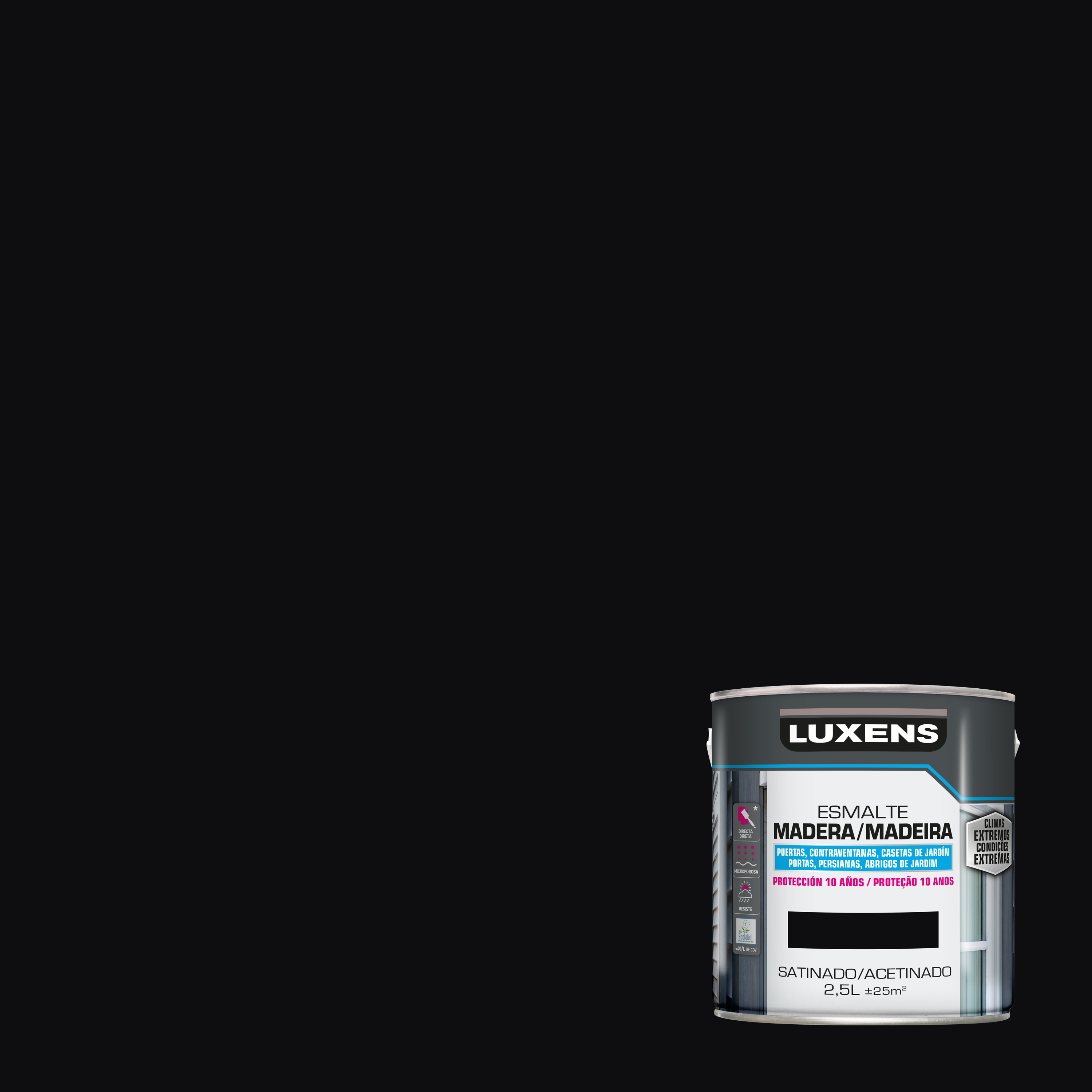 Pintura exterior color negro para madera, persiana, puerta luxens satinado 2.5l base agua