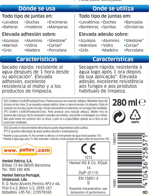 Silicone casa de banho 280 ml branco Não Mais Fungos Pattex - 3