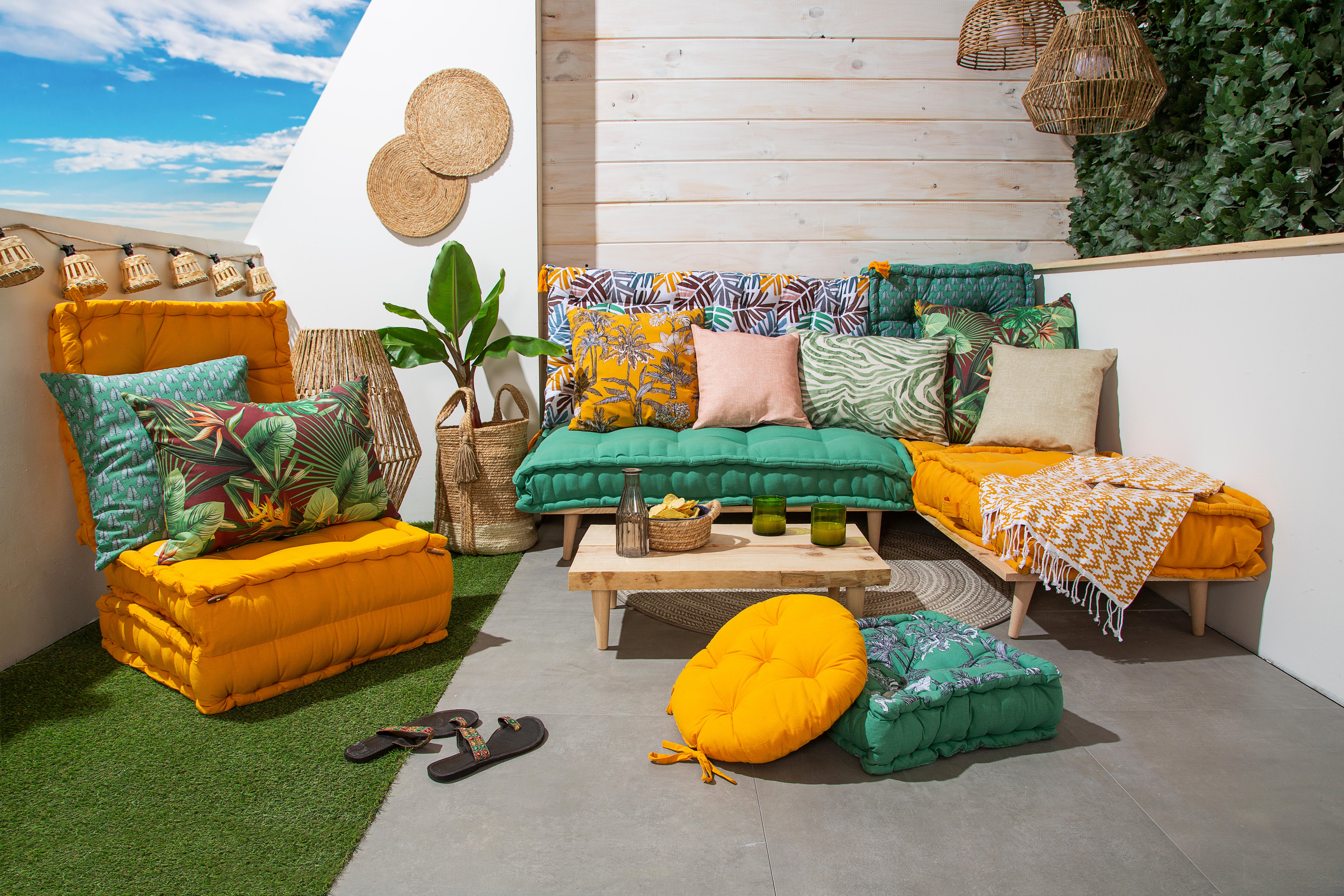 Cuscino da pavimento Futon Pouf Flexible effetto cotone giallo / dorato 60 x 60 cm - 3