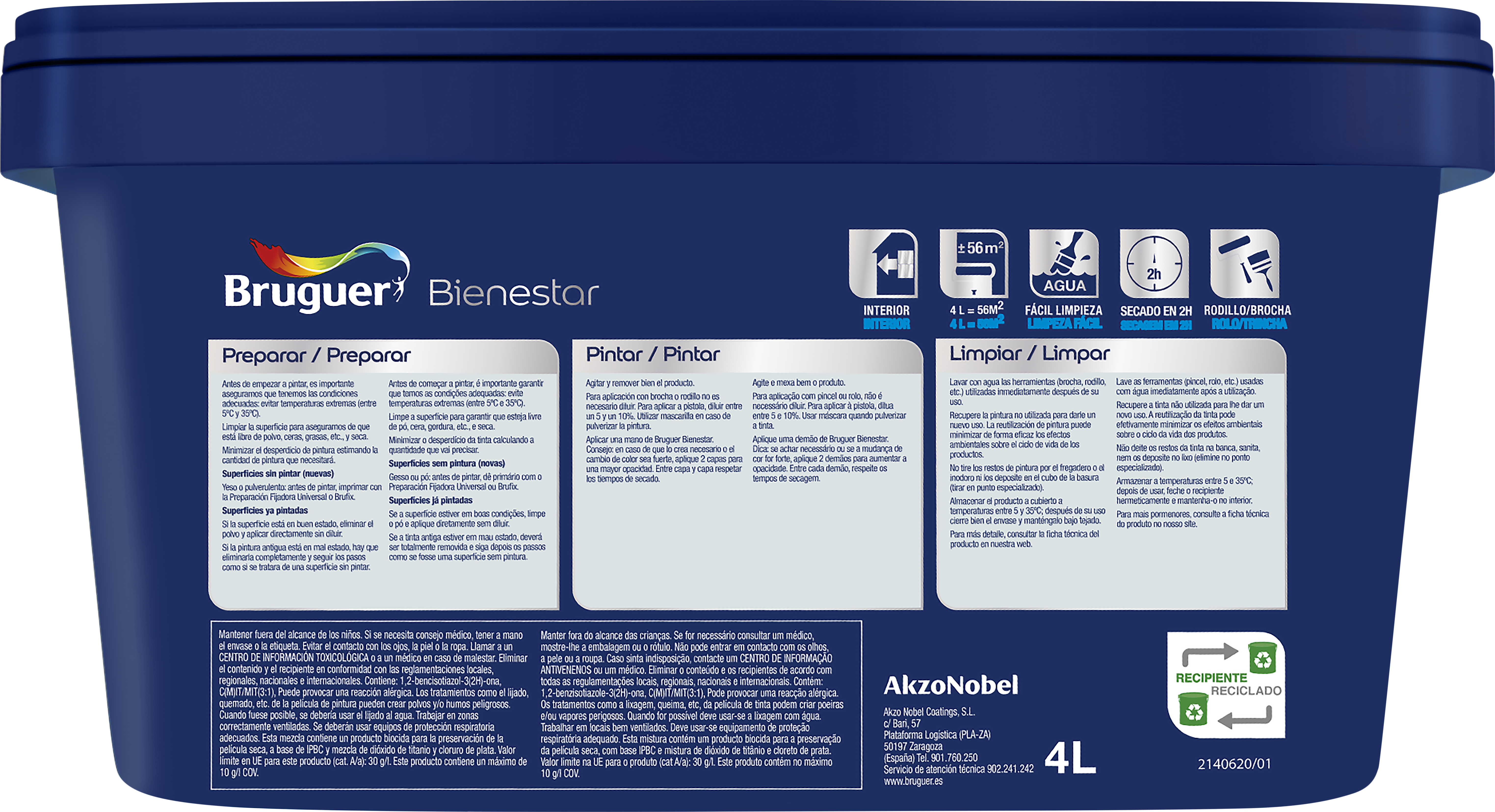 Pintura de interior Bienestar BRUGUER color blanco mate 4L para paredes y techos - 4