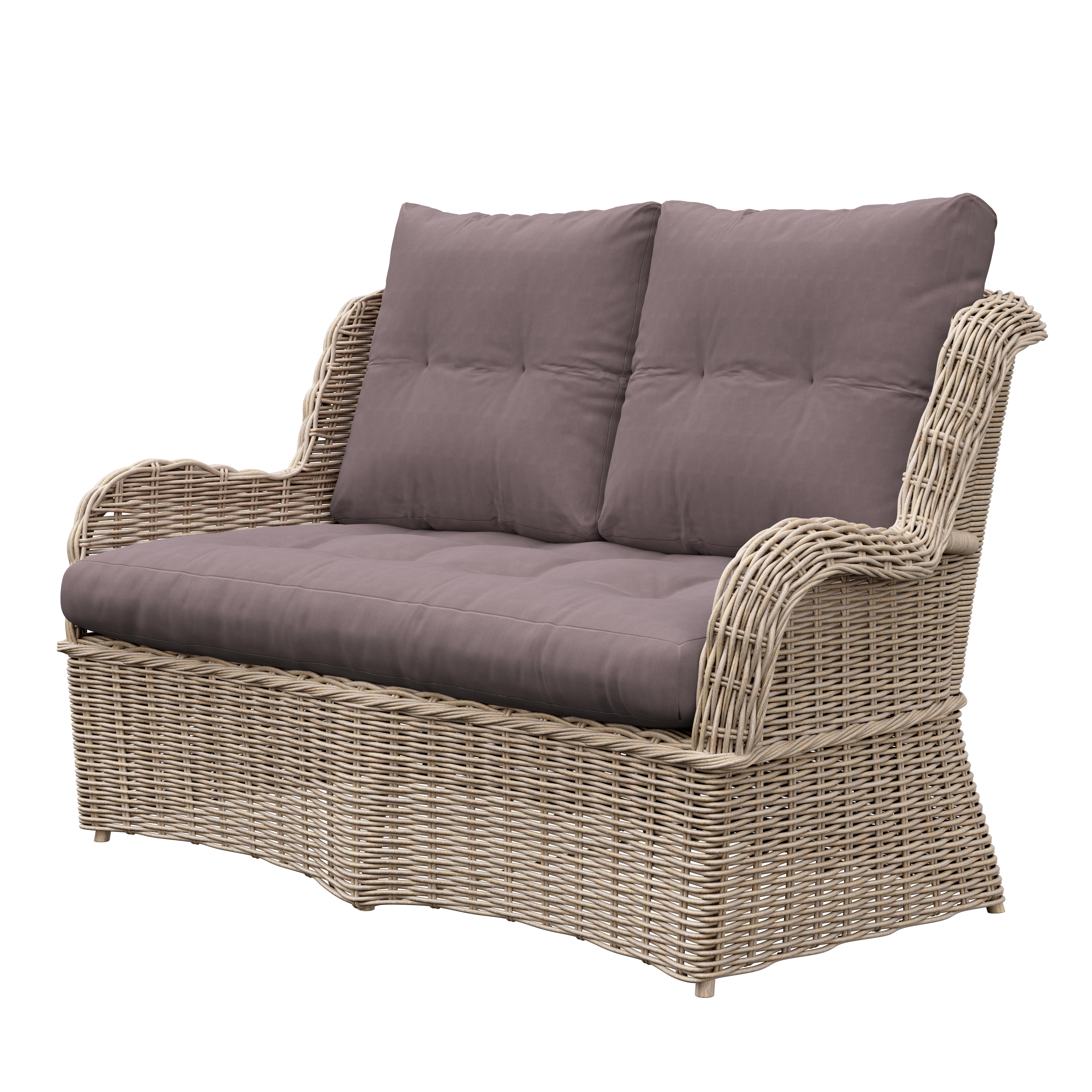 Sofá de jardín c/cojín de exterior de ratán natural barry koboo marrón 2 plazas