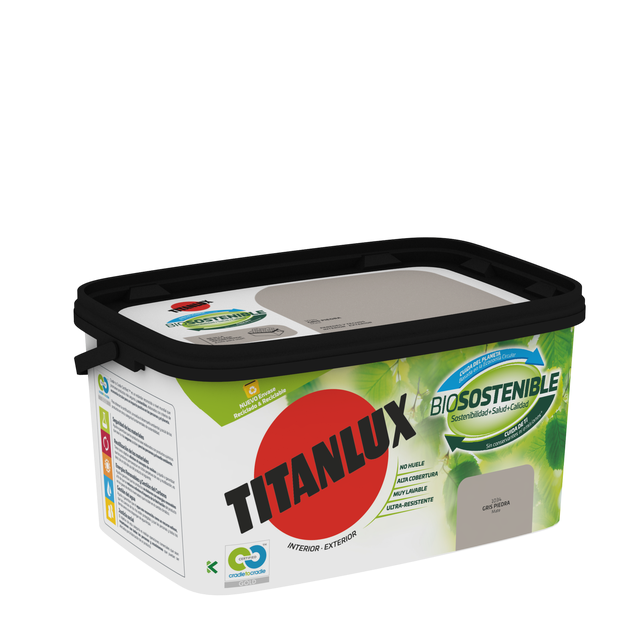 Pintura de interior Biosostenible TITANLUX color gris piedra mate 4L para paredes