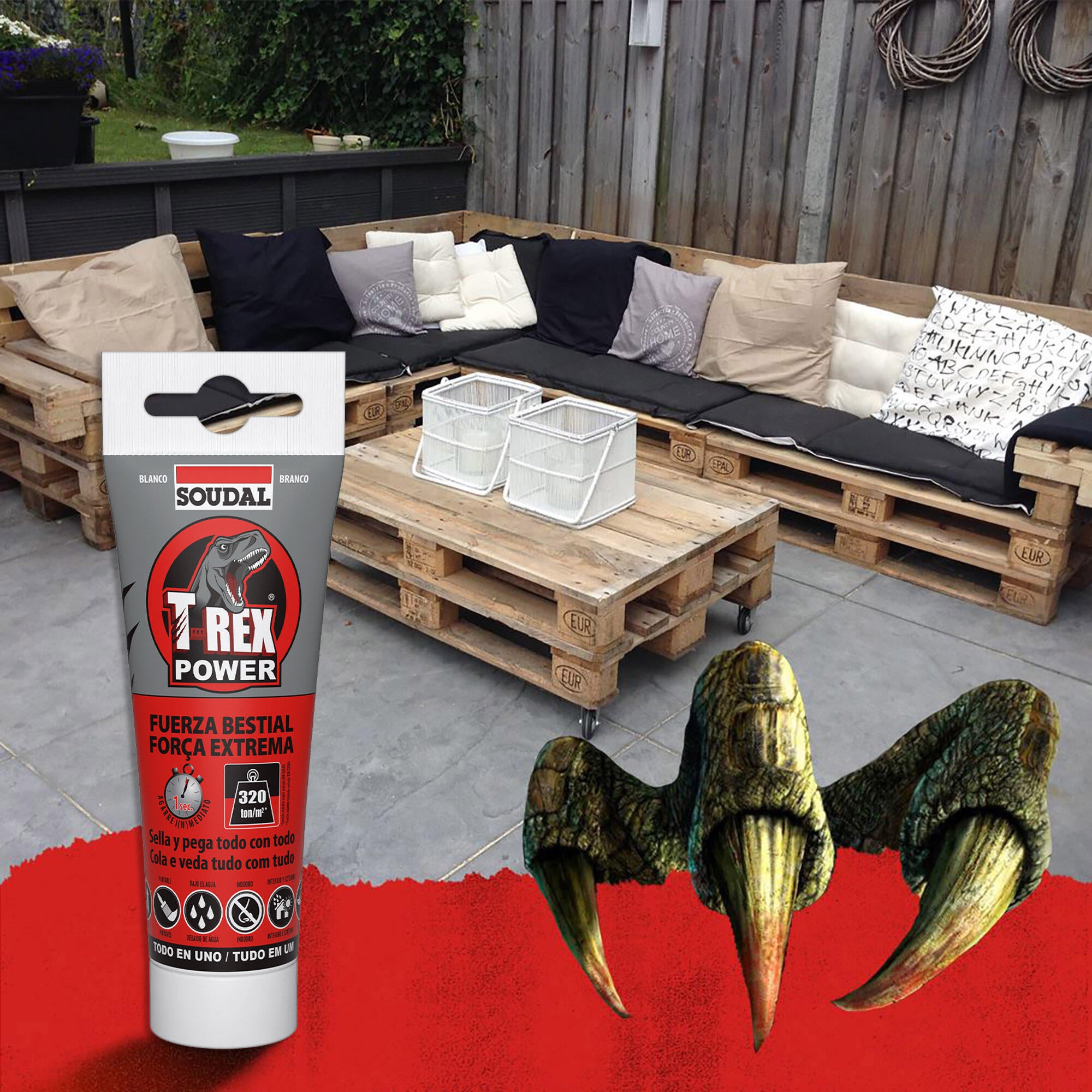 Adhesivo de montaje SOUDAL T-REX POWER 125ml blanco para madera, hormigón, resiste a las torsiones, aplicación con pistola. Para fijar un material a una superficie. - 6