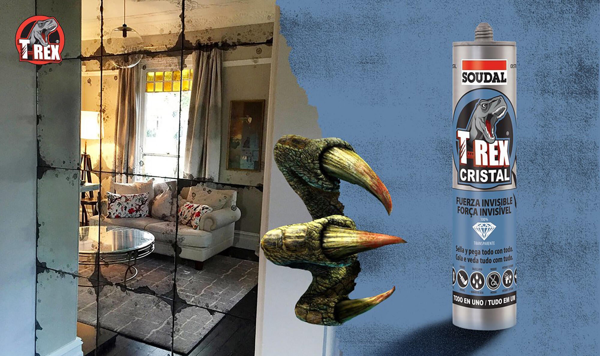 Adhesivo de montaje SOUDAL T-REX POWER 290 ml transparente para madera, hormigón, resiste a las torsiones, aplicación con pistola. Para fijar un material a una superficie. - 9