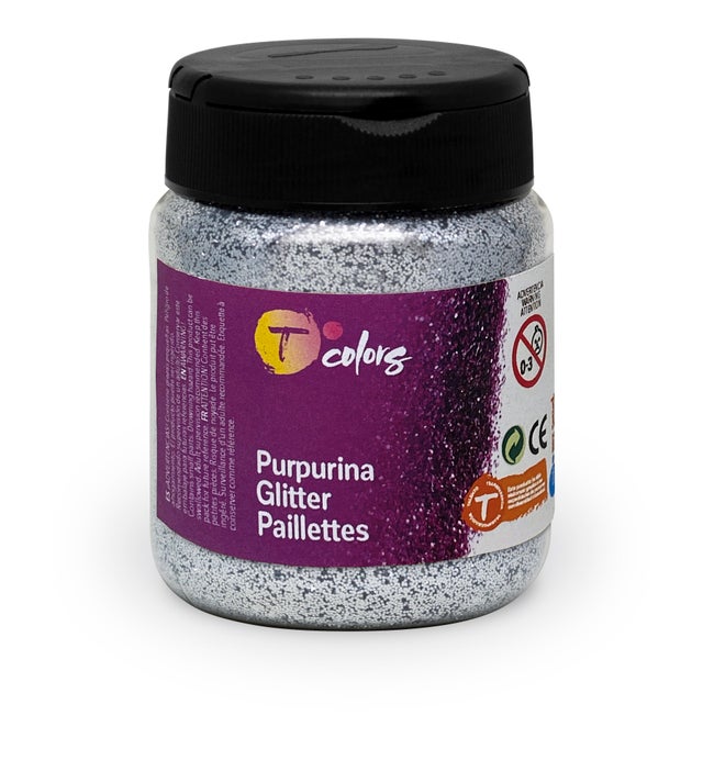 Kit de pintura para efecto decorativo TCOLORS Purpurina en color plata brillante para aplicar sobre madera, contrachapado, cartón, papel, yeso, cerámica, tejido, arcilla 130 ml