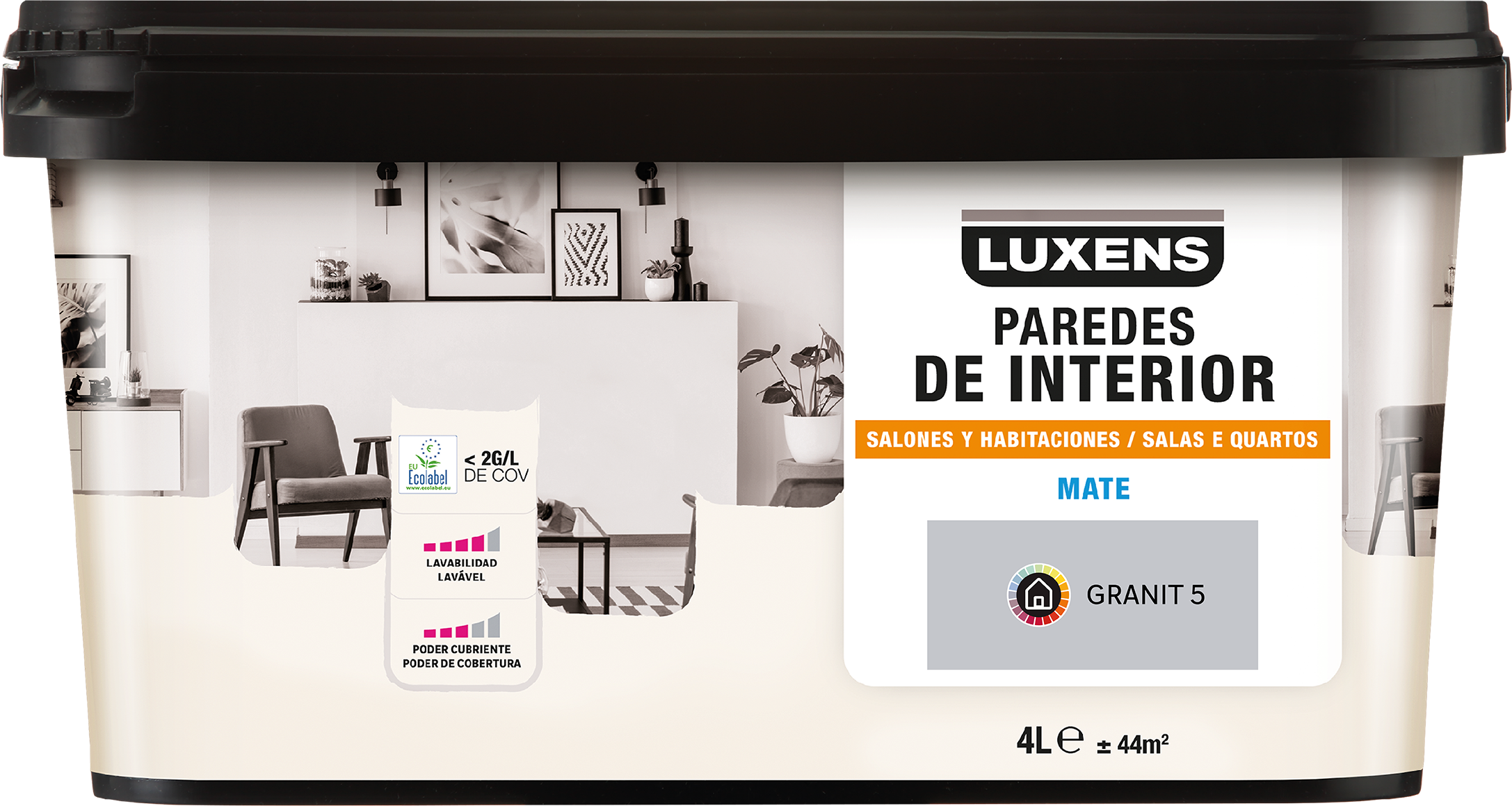 Pintura de interior salones y habitaciones LUXNES color granit 5 mate 4L para paredes y techos - 2