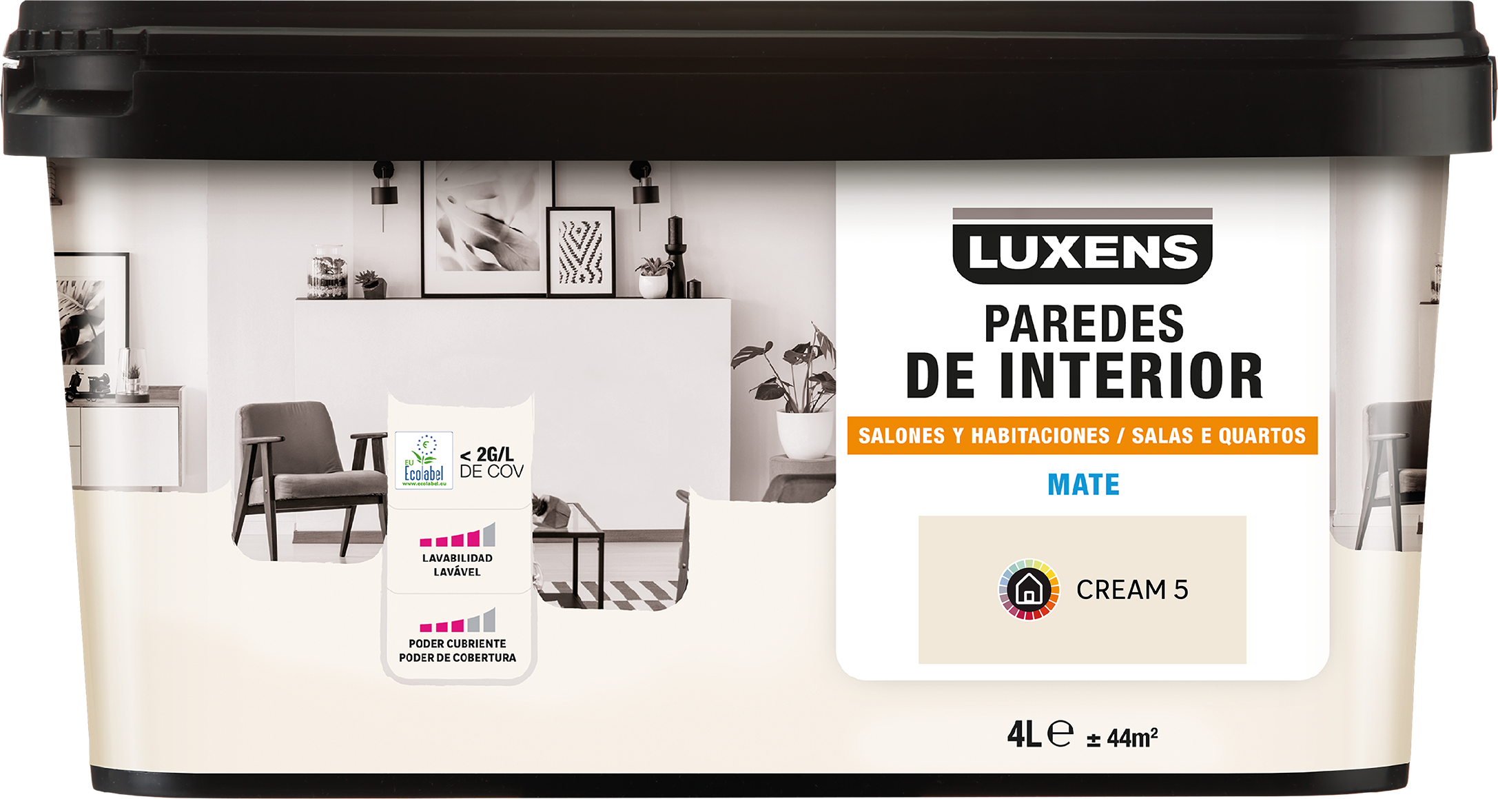 Pintura de interior salones y habitaciones LUXENS color cream 5 mate 4L para paredes y techos - 2