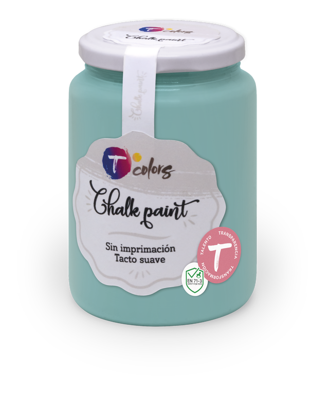 Pintura a la tiza TCOLORS en color turquesa mate para aplicar sobre madera, contrachapado, melamina, metal, MDF, cerámica, yeso, terracota, textil, papel, cartón 400 ml