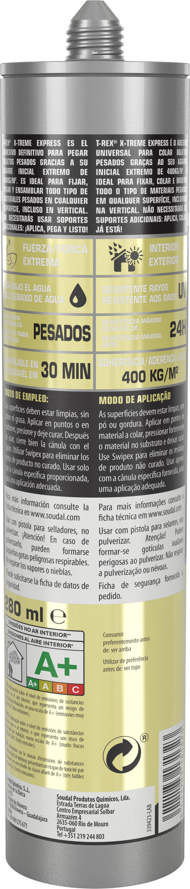 Cola e veda universal 290 ml branco T-rex E-treme Express - 3