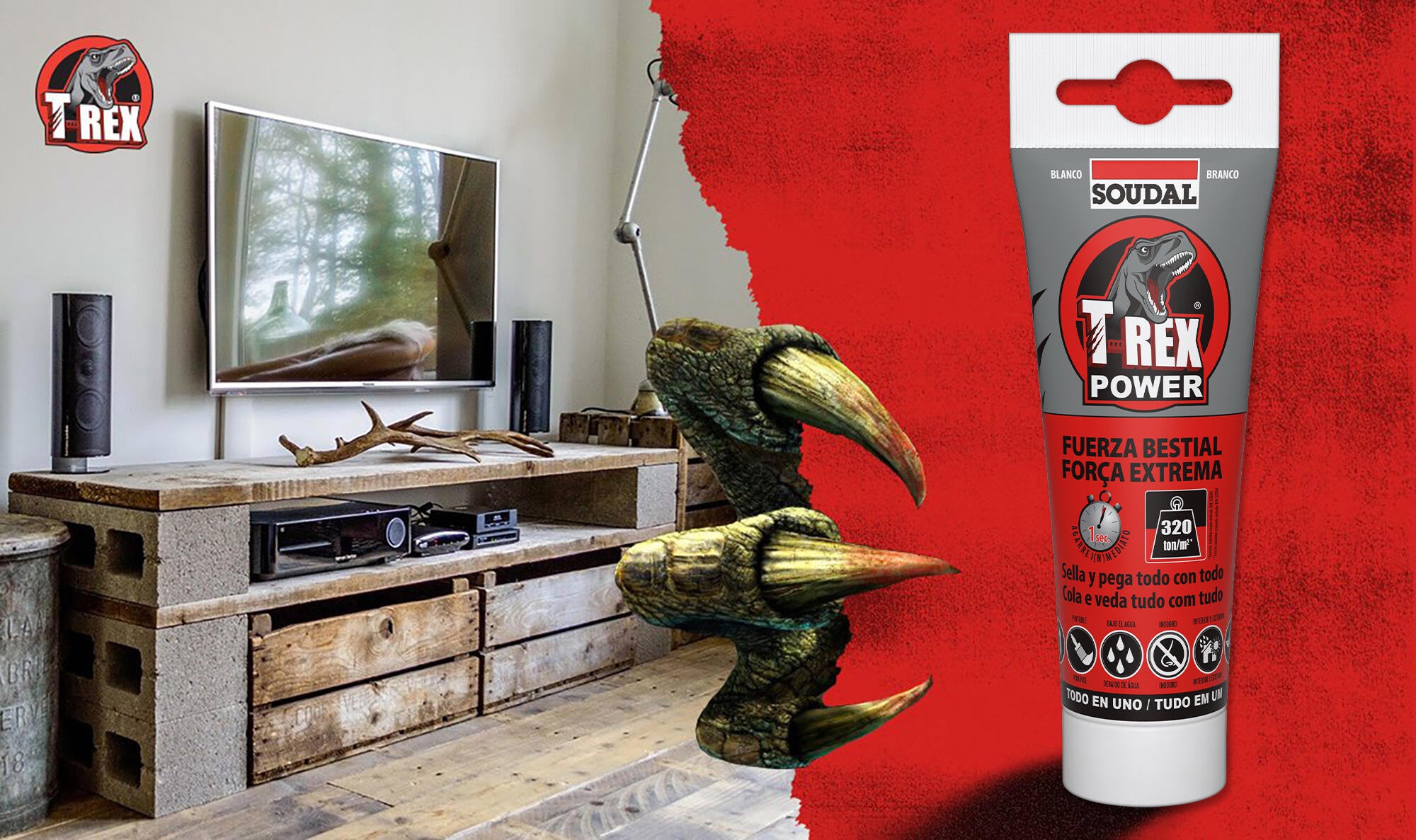 Adhesivo de montaje SOUDAL T-REX POWER 125ml blanco para madera, hormigón, resiste a las torsiones, aplicación con pistola. Para fijar un material a una superficie. - 4