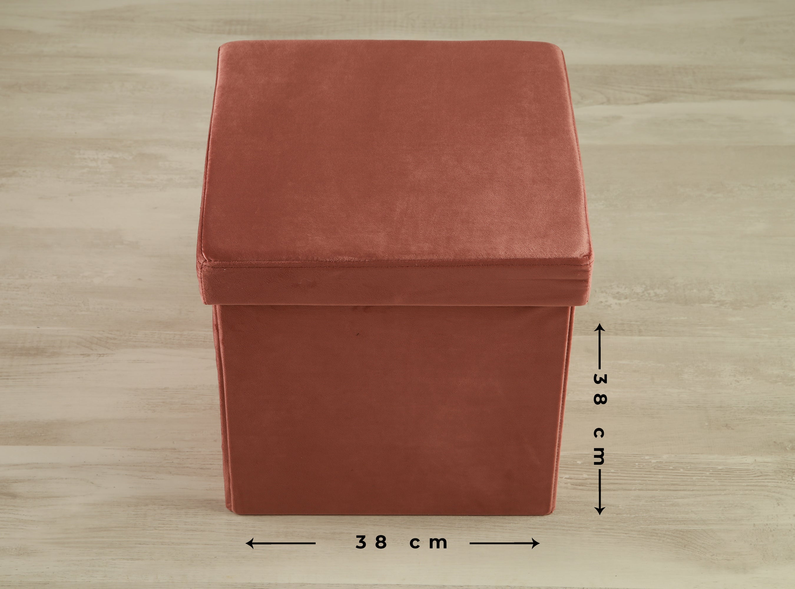 Puff decorativo poliéster cuadrado Terciopelo rosado 38x38x38cm - 2