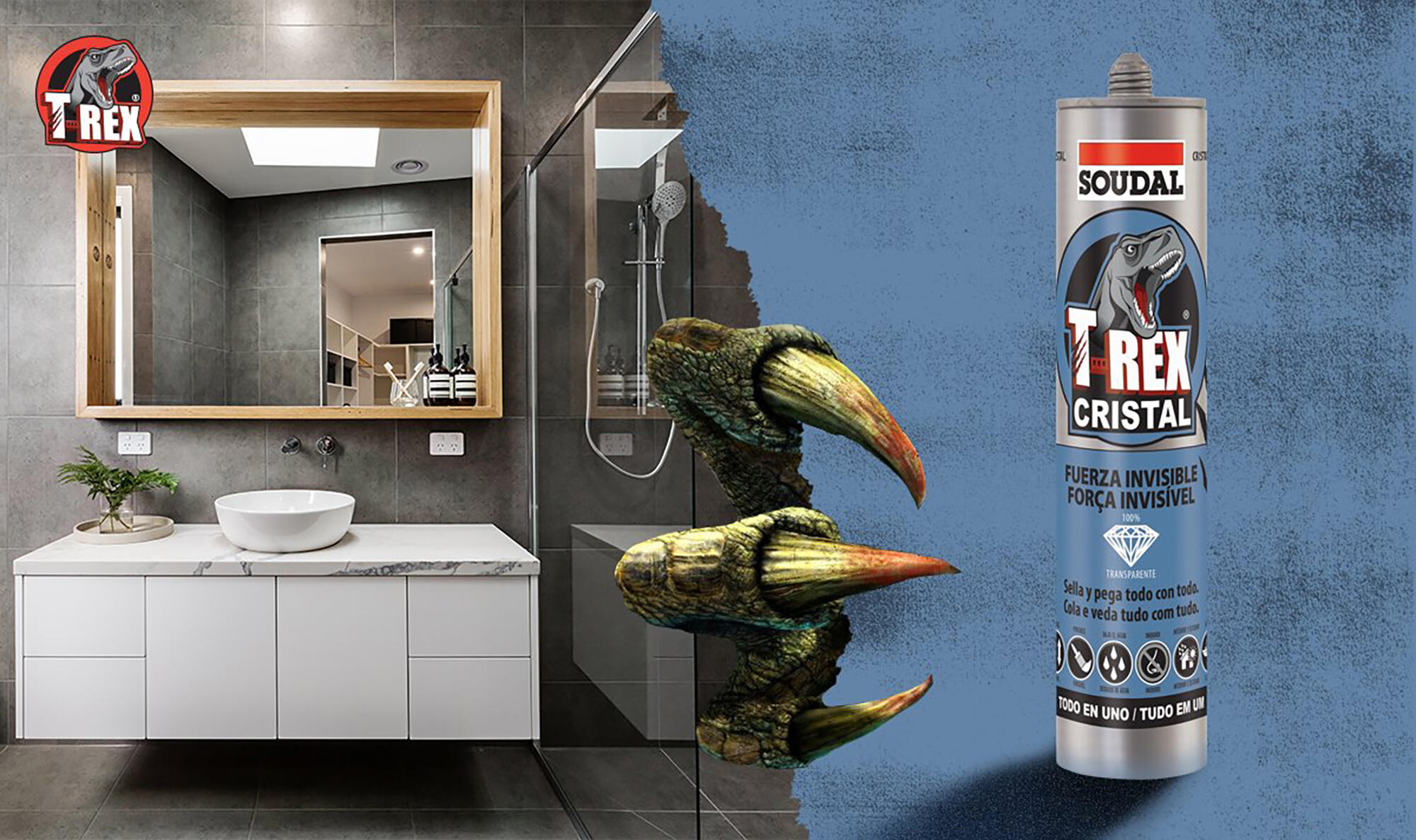 Adhesivo de montaje SOUDAL T-REX POWER 290 ml transparente para madera, hormigón, resiste a las torsiones, aplicación con pistola. Para fijar un material a una superficie. - 6