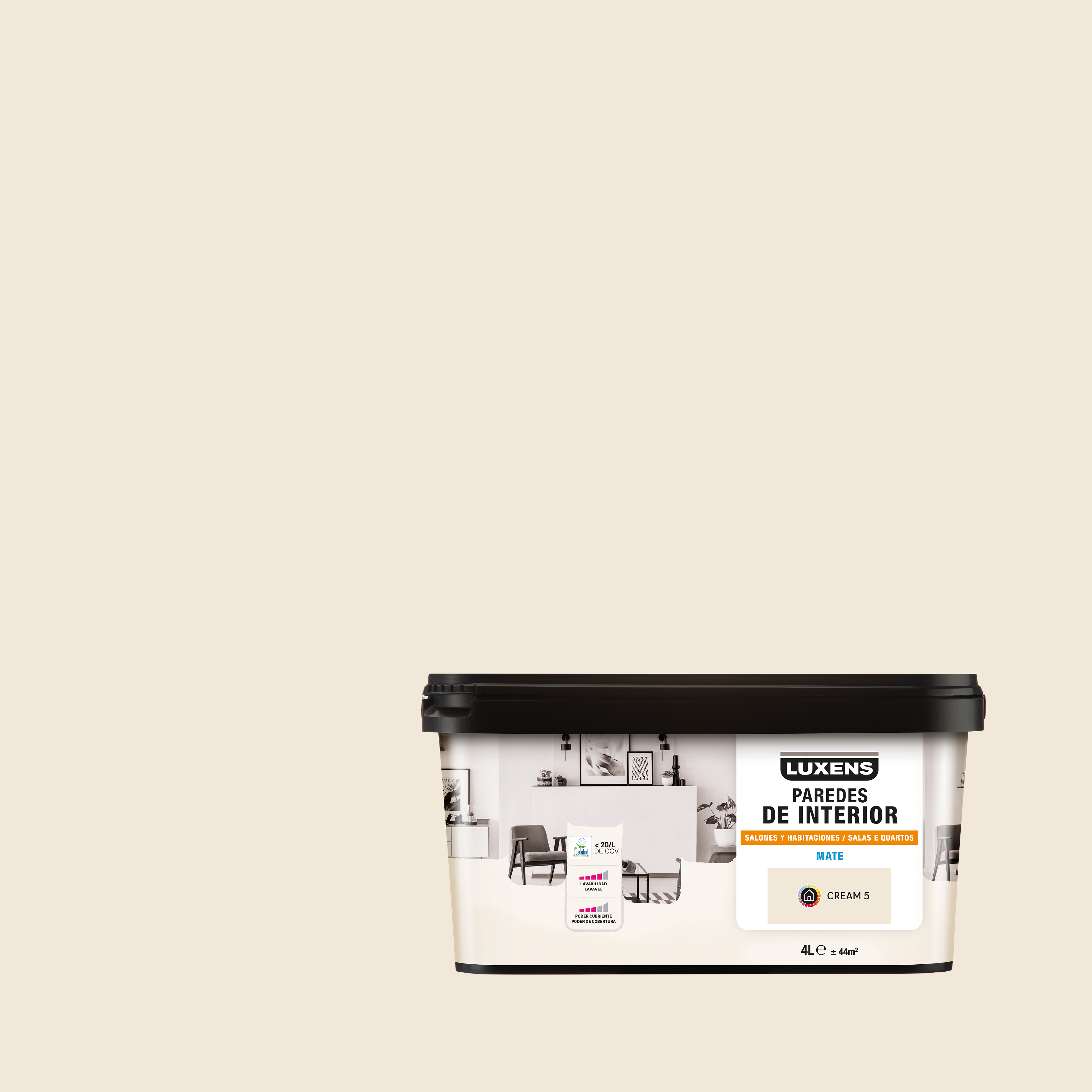 Pintura de interior salones y habitaciones LUXENS color cream 5 mate 4L para paredes y techos - 10