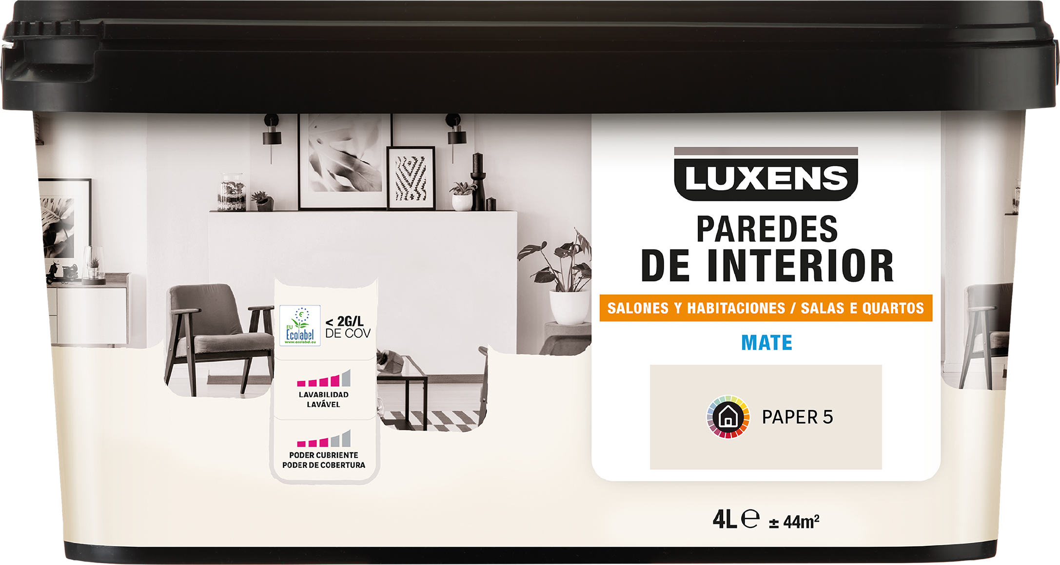 Pintura de interior salones y habitaciones LUXENS color paper 5 mate 4L para paredes y techos - 2