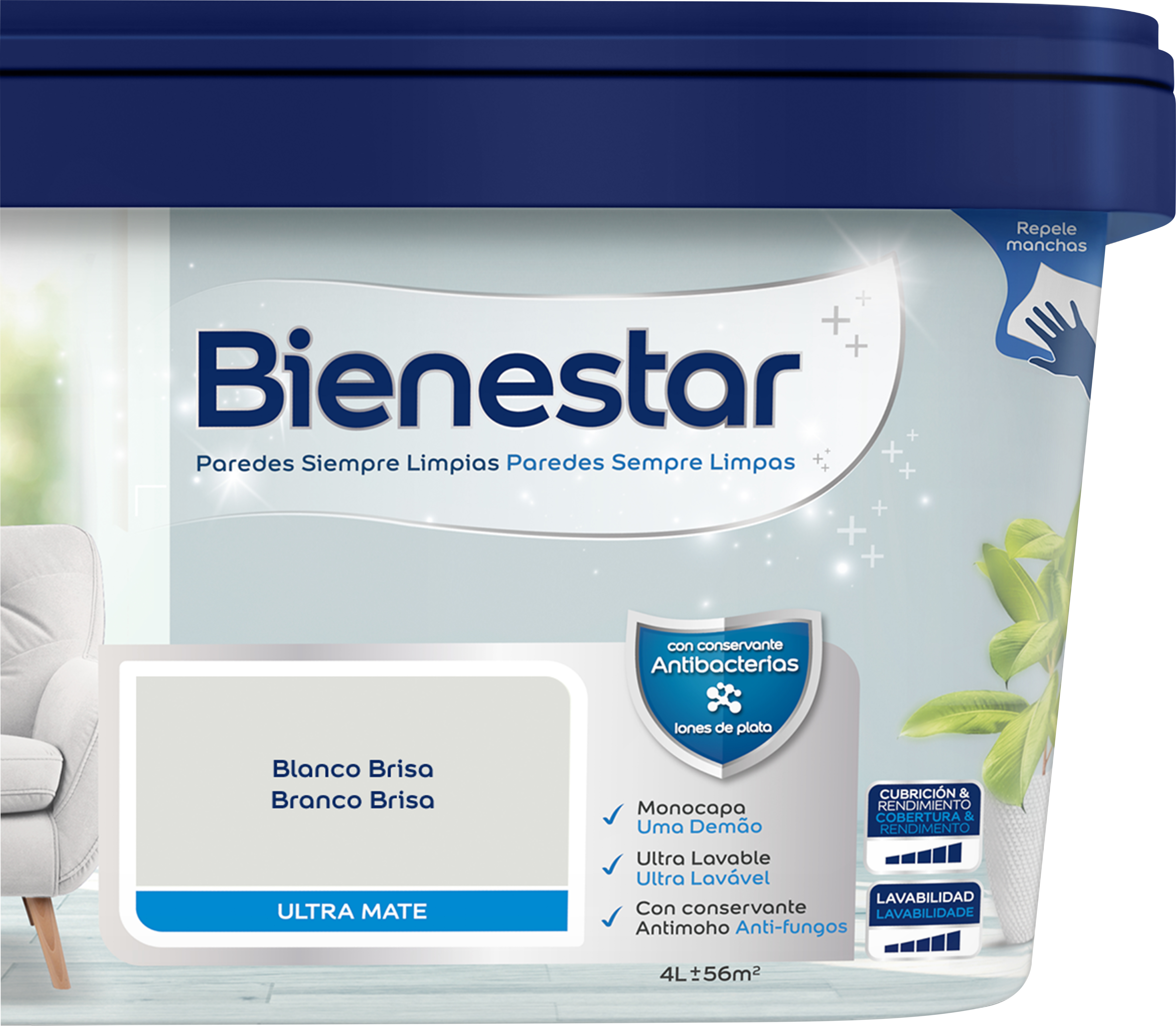 Pintura de interior Bienestar BRUGUER color blanco mate 4L para paredes y techos - 3
