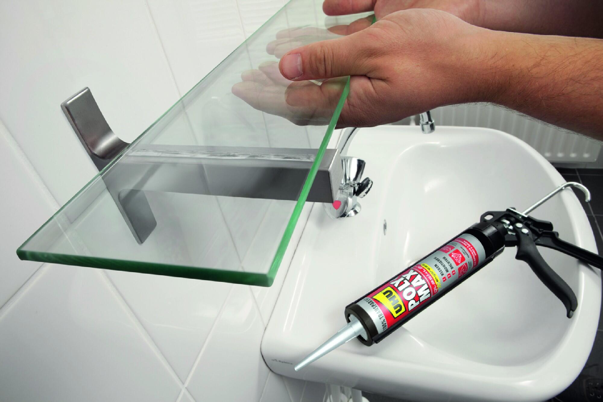 Adhesivo de montaje UHU Polimax High Tack Cristal 290 ml transparente para fijar un material a una superficie, aplicación con pistola, resiste a las heladas. Para fijar un material a una superficie. - 6