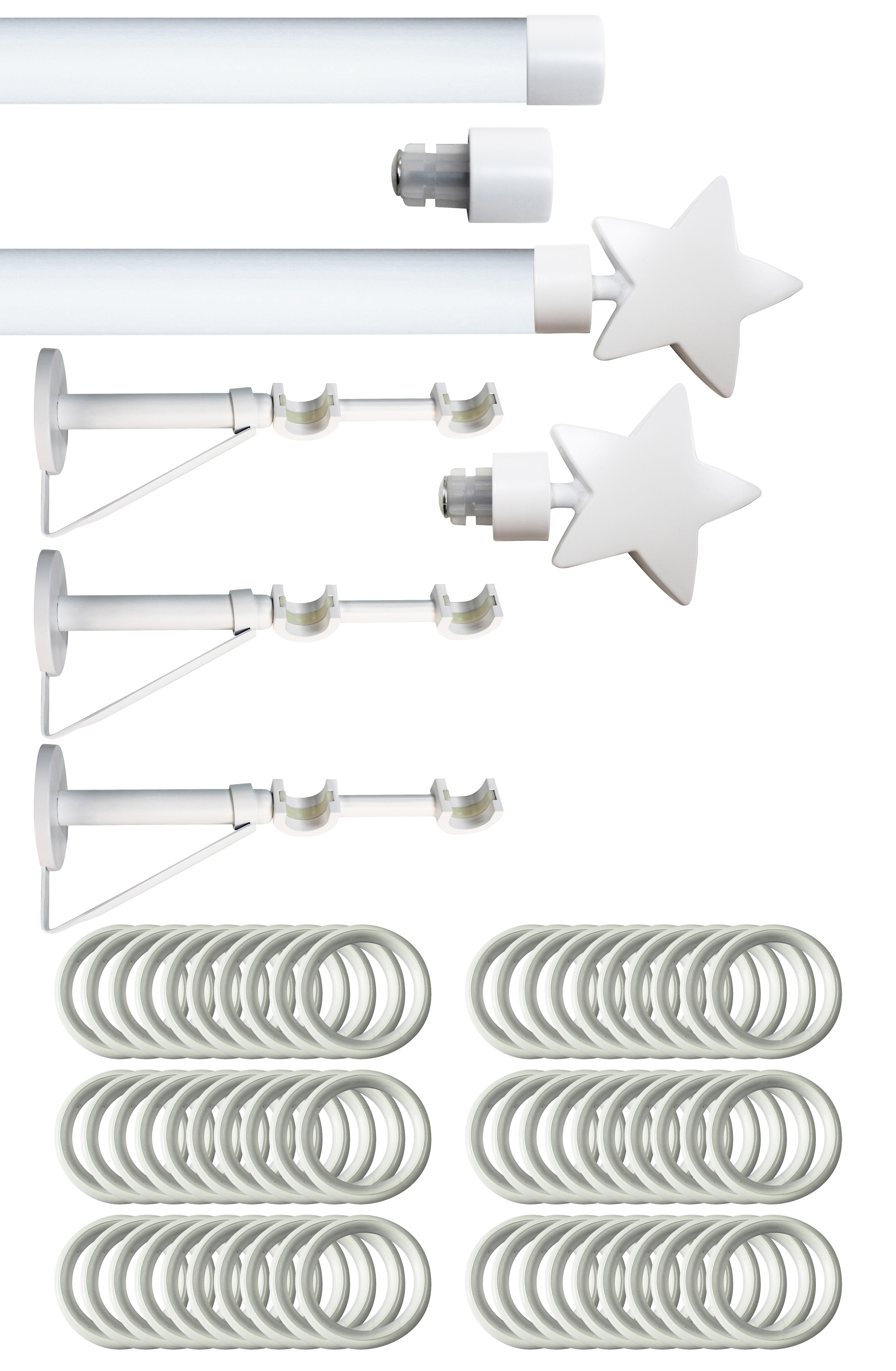 Set 2 barras metal diámetro 20mm blanco a pared 2.5m inspire c/ anillas estrella