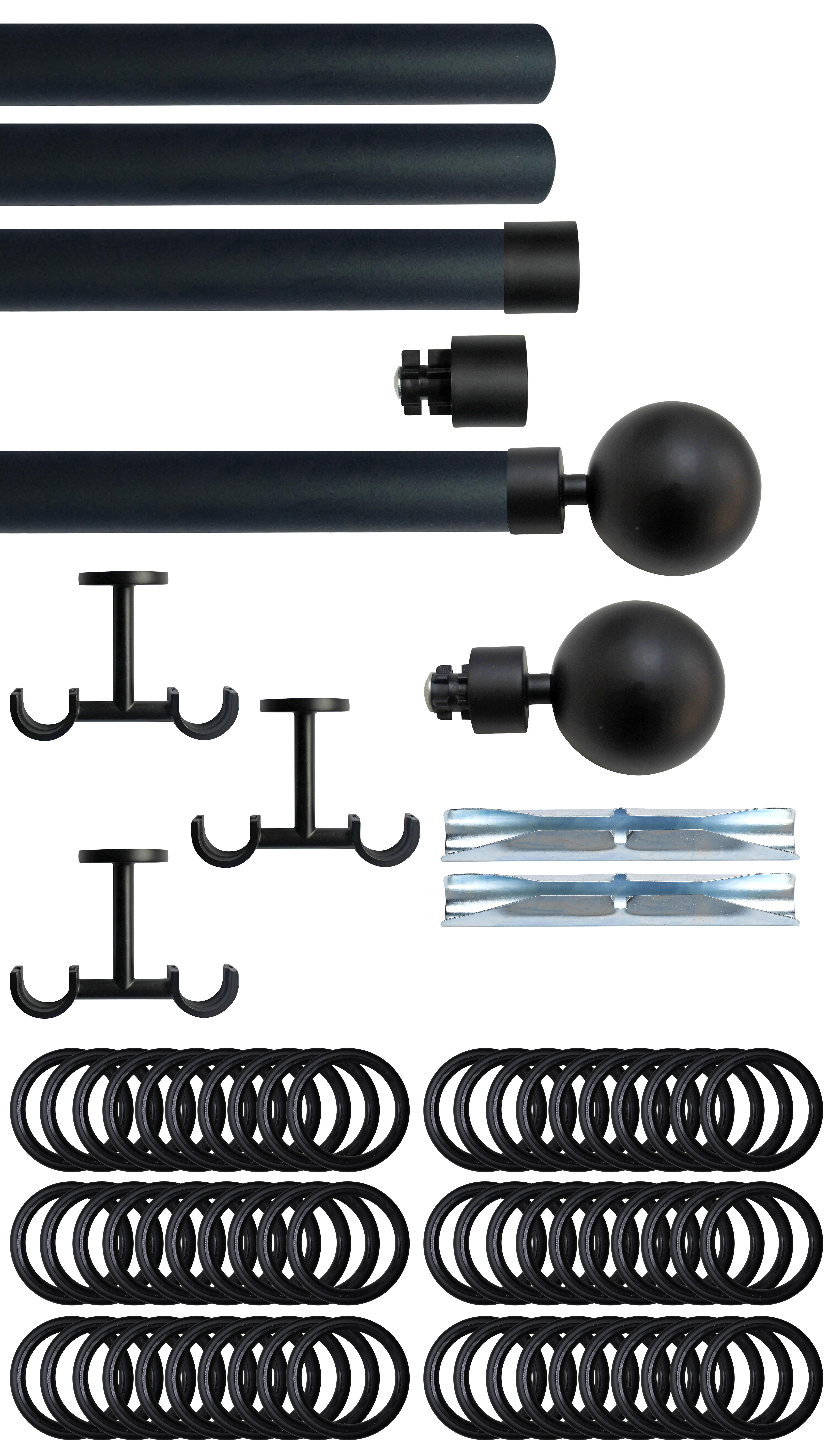 Set 2 barras de metal diámetro 28mm negro a techo 3m inspire con anillas bola