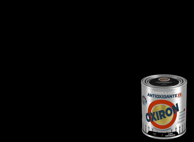 Pintura exterior color negro para acero, aluminio, galvanizado, mobiliario de jardín OXIRON satinado 750ML base agua aplicación directa sobre el óxido