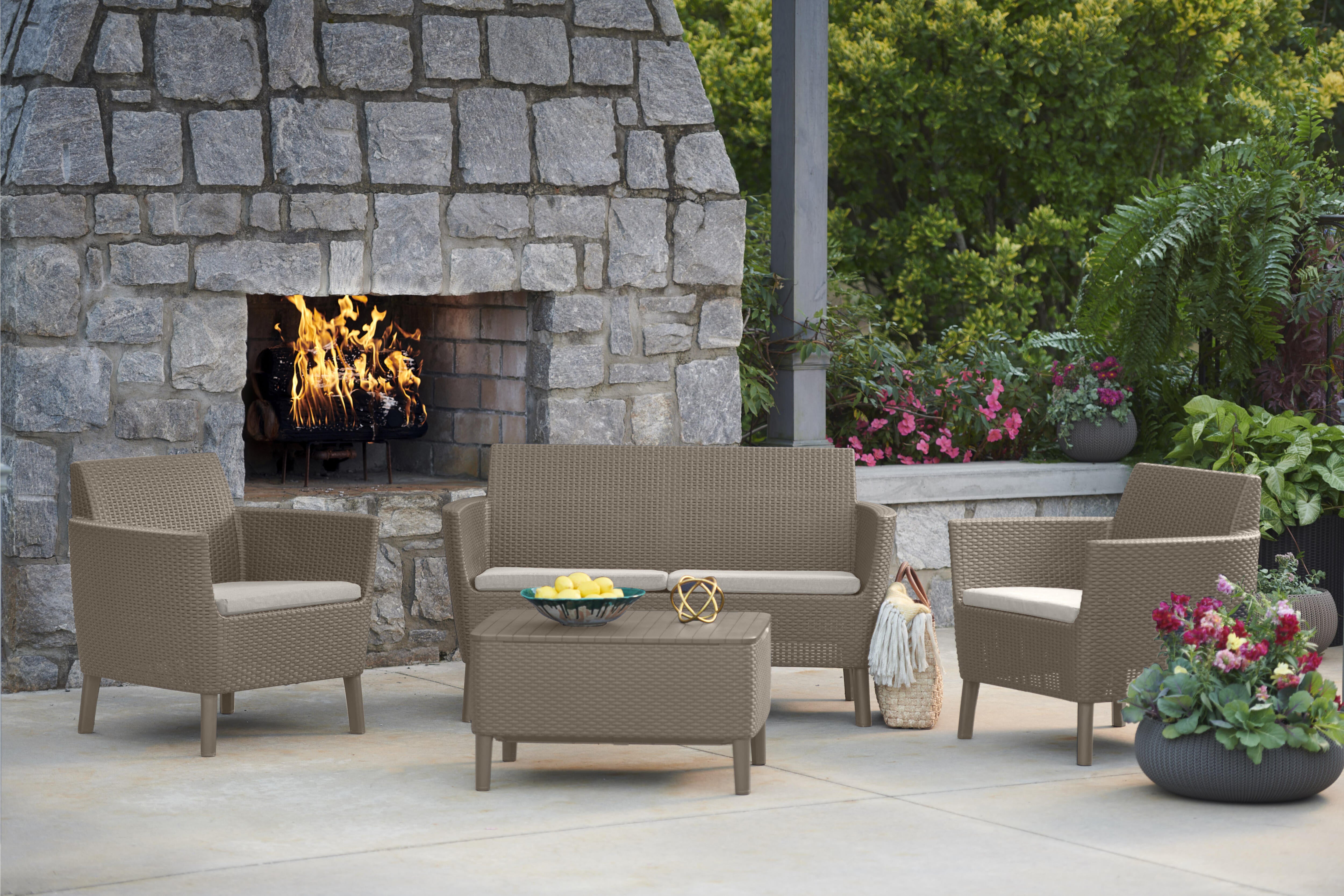 Salotto da giardino per 4 persone marrone Salemo KETER con cuscini in policotone marrone - 2