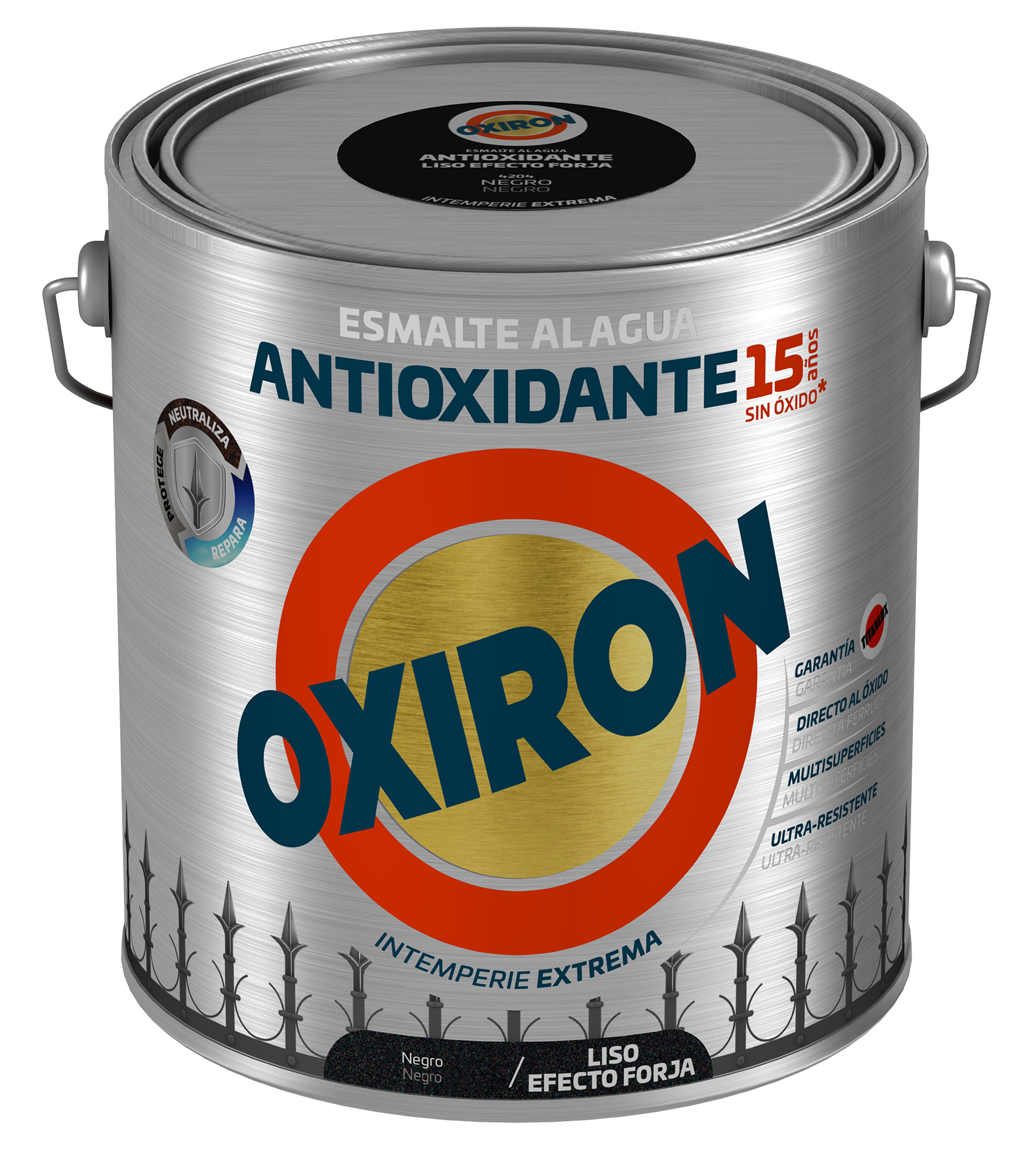 Pintura exterior color negro efecto forja para acero inoxidable, mobiliario de jardín OXIRON brillante 2.5L base agua aplicación directa sobre el óxido - 2