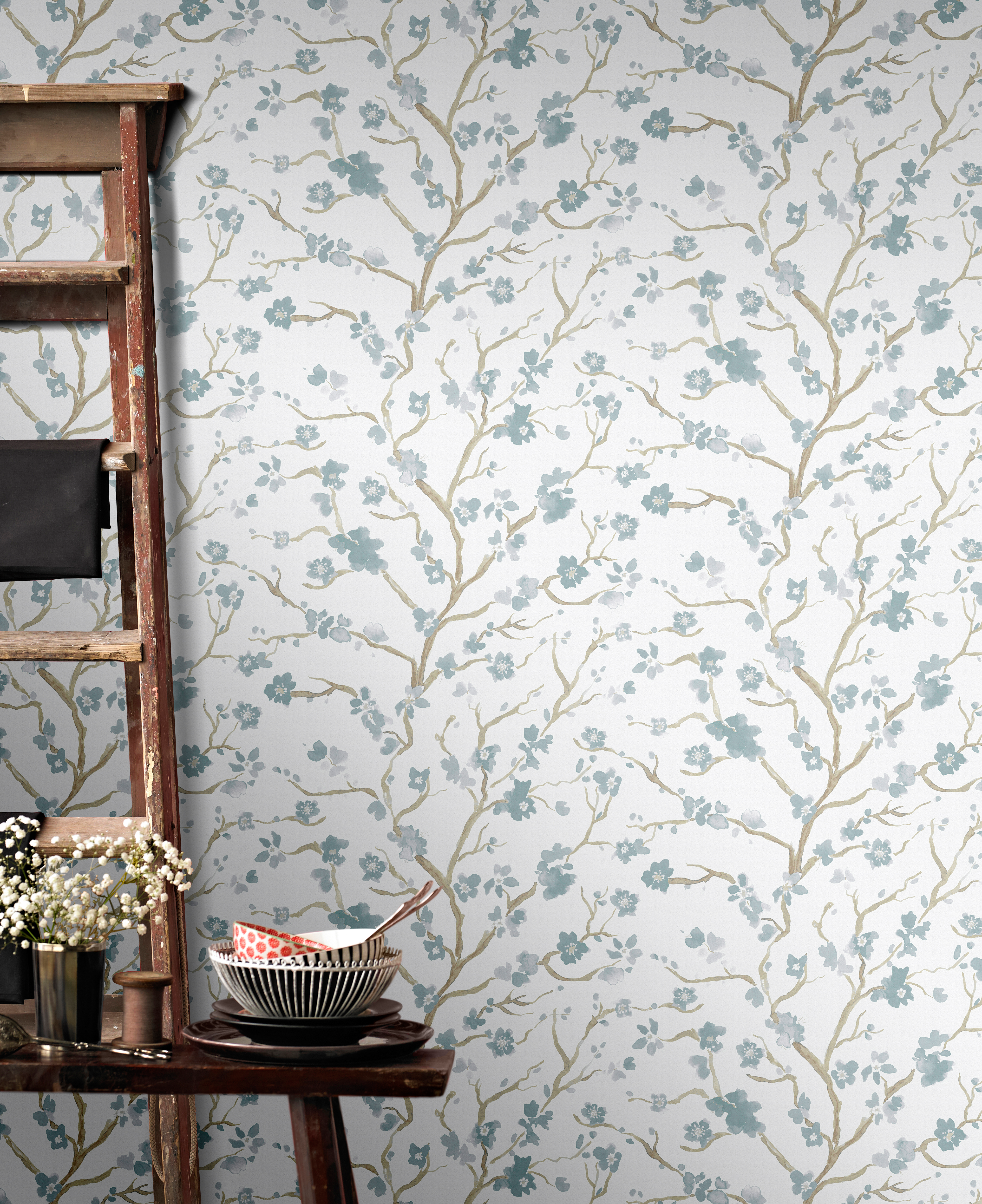 Papel pintado vinilo aplicación cola en pared Naturaleza Ushi blanco  SUPERFRESCO EASY 52cmx10.05m limpìeza con paño húmedo apto para cocinas o baños - 2