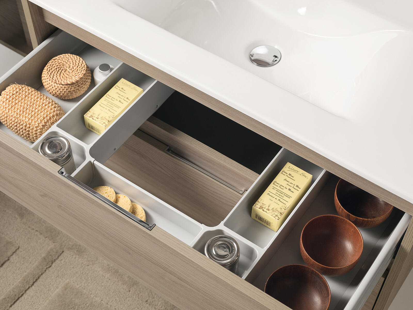 Mobile da bagno sospeso sotto lavabo L 89 x H 50 x P 45.5 cm bianco, 2 cassetti Loto - 2