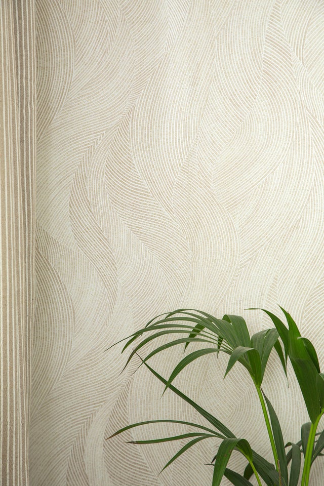 Papel pintado vinilo aplicación cola en pared geométrico Ondas beige  DID 53cmx10m lavable apto para cocinas o baños