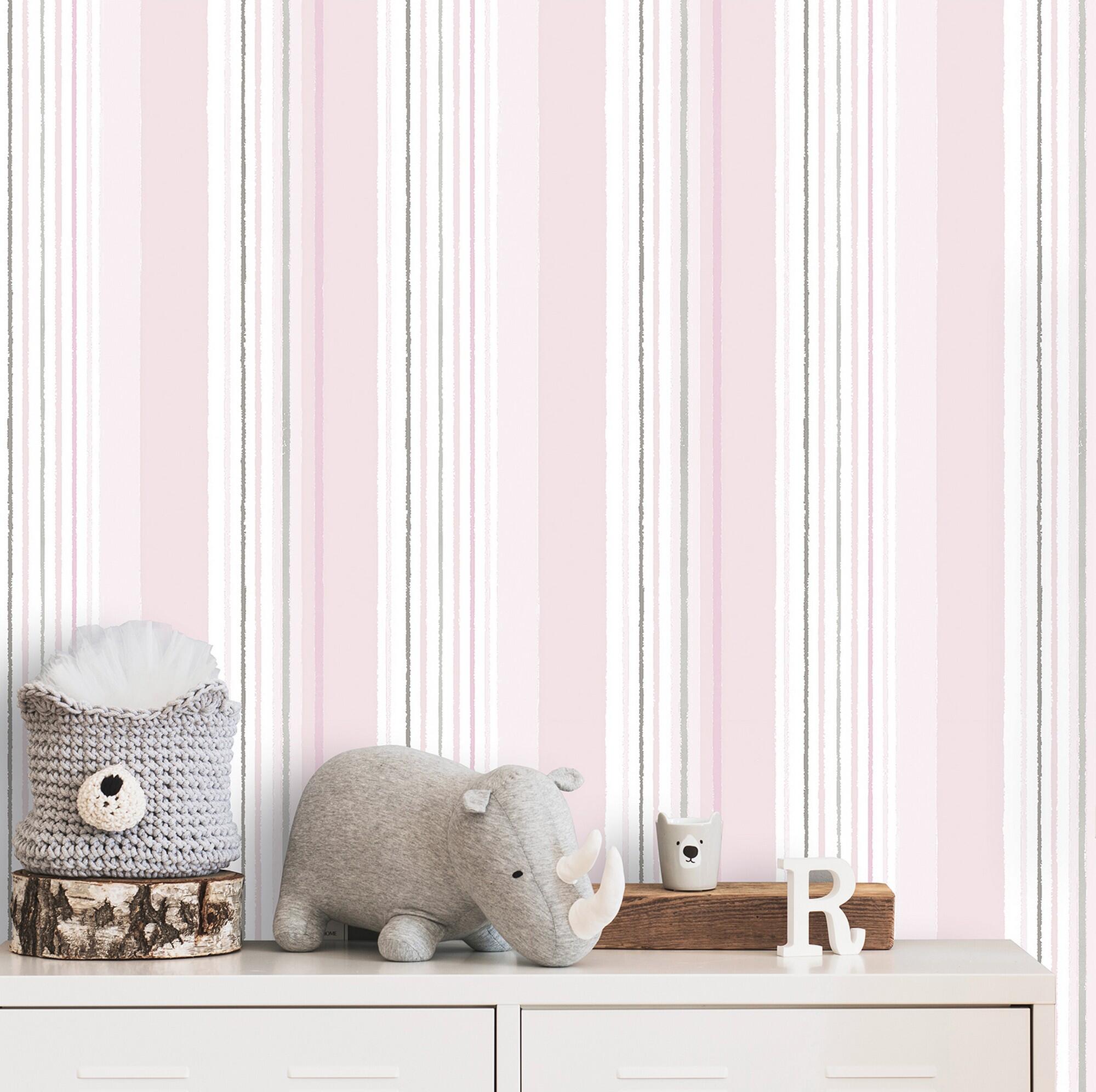 Papel pintado tapiz aplicación cola en papel geométrico rayas rosa ich 53cmx10.05m