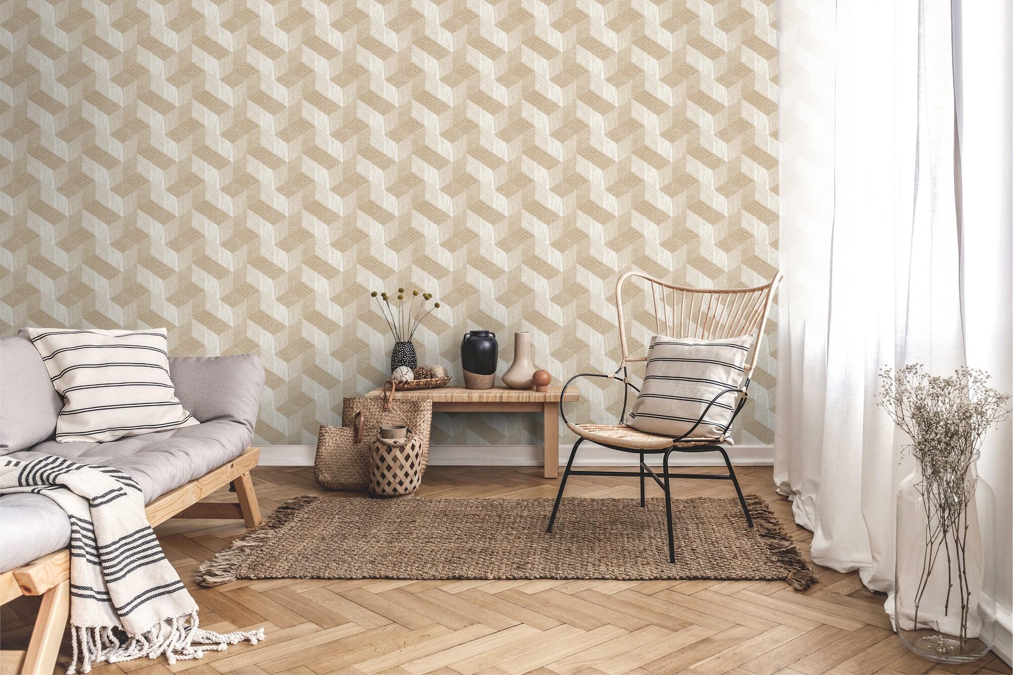 Papel pintado vinilo abstracto beige