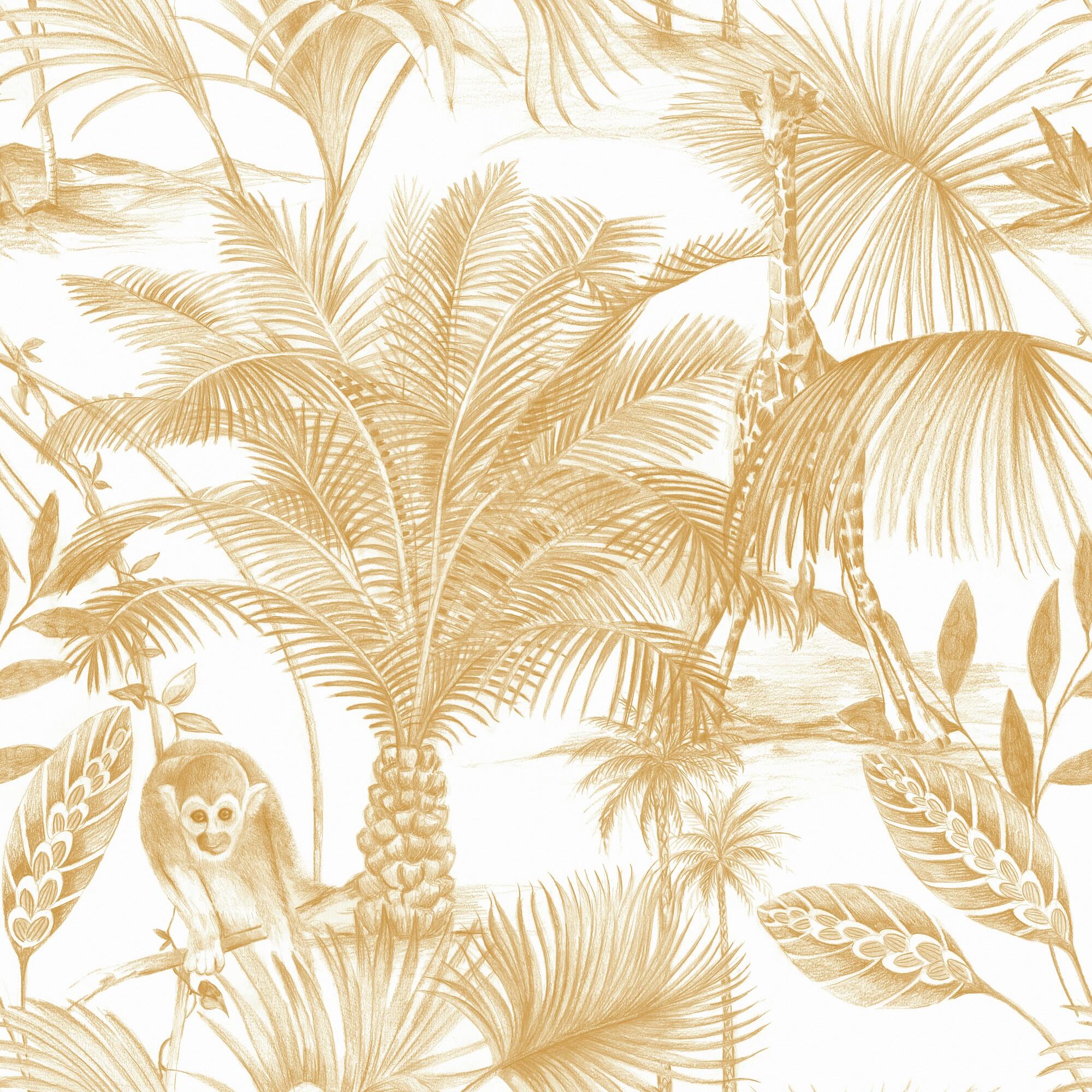 Papel pintado vinilo naturaleza jungla camel marrón